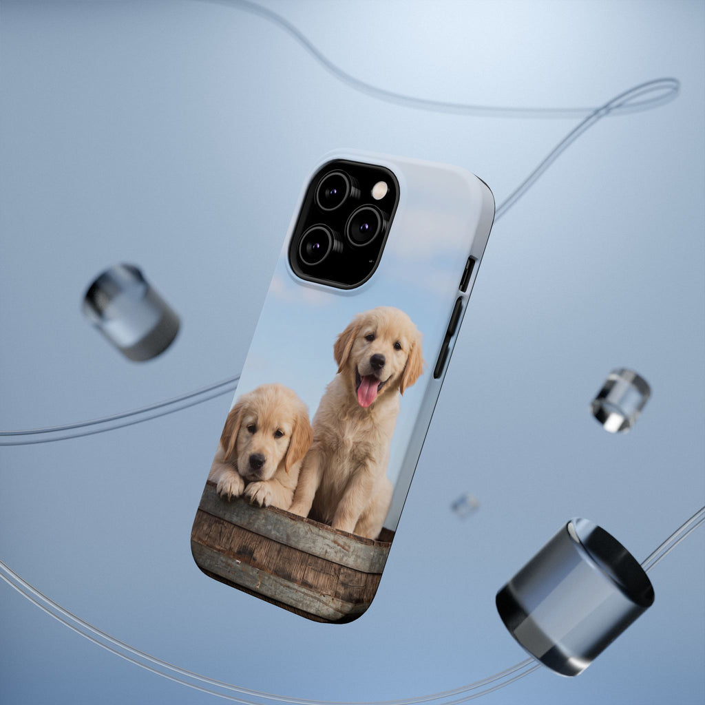 Golden Retriever Puppy Duo Phone Case — Impact-Resistant Wireless Charging Cover