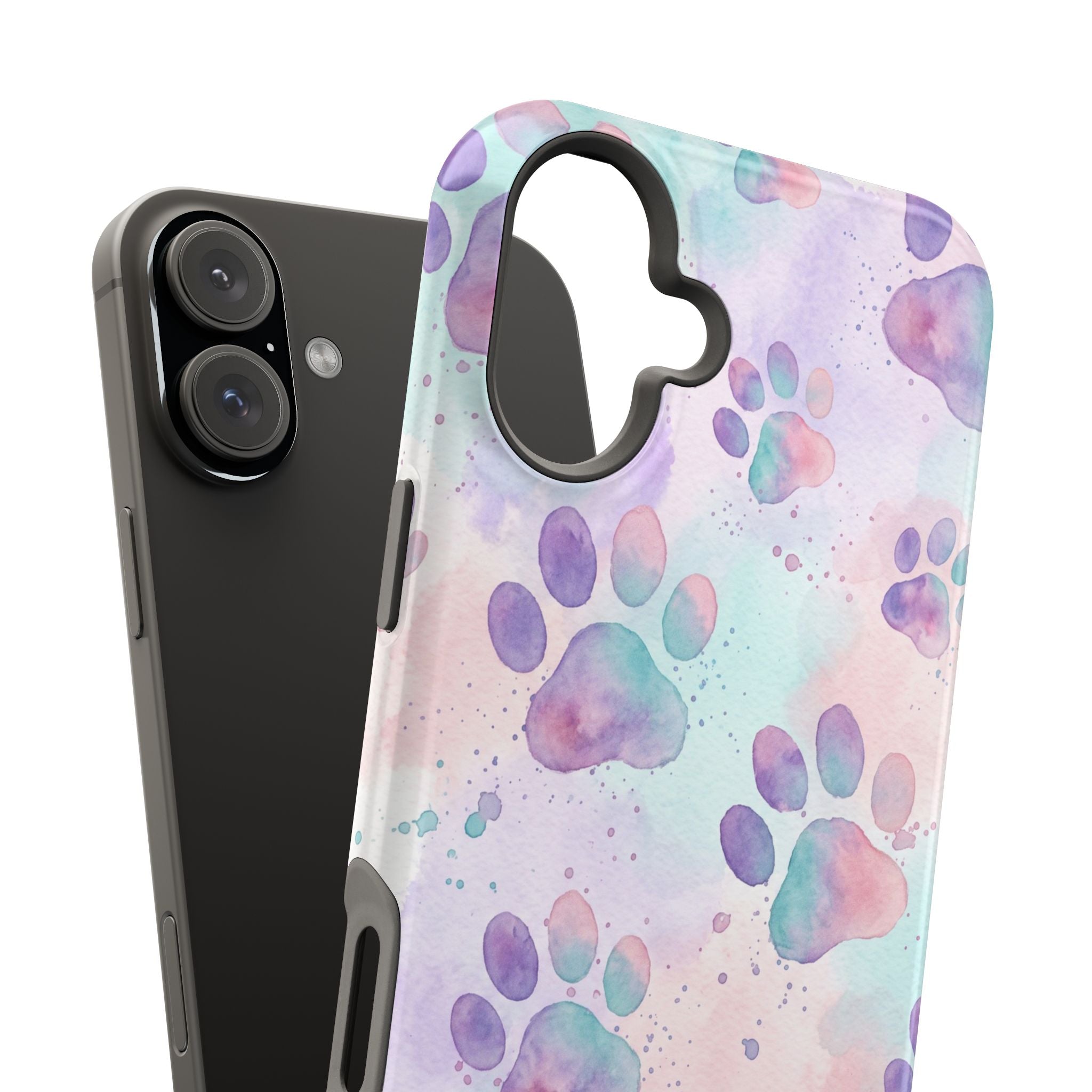 Watercolor Paw Print Phone Case — Impact-Resistant Wireless Charging Cover