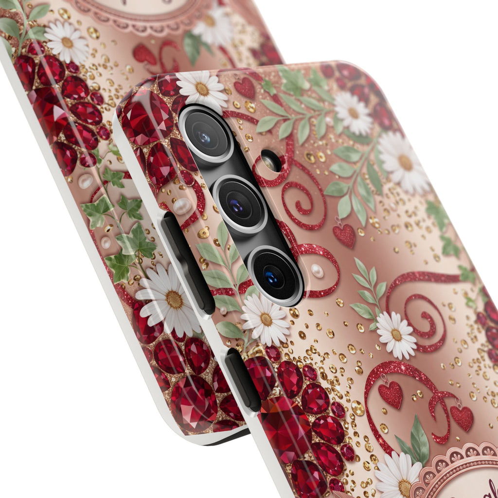 Personalized Teacher Phone Case — Custom Name and Message - Floral Jeweled Design
