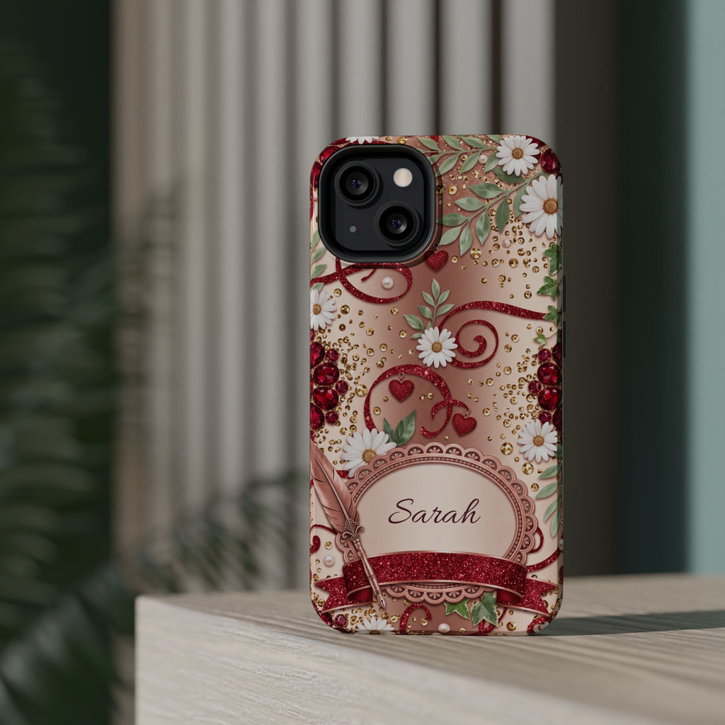 Personalized Vintage Floral Teacher Phone Case — Wireless Charging Cover