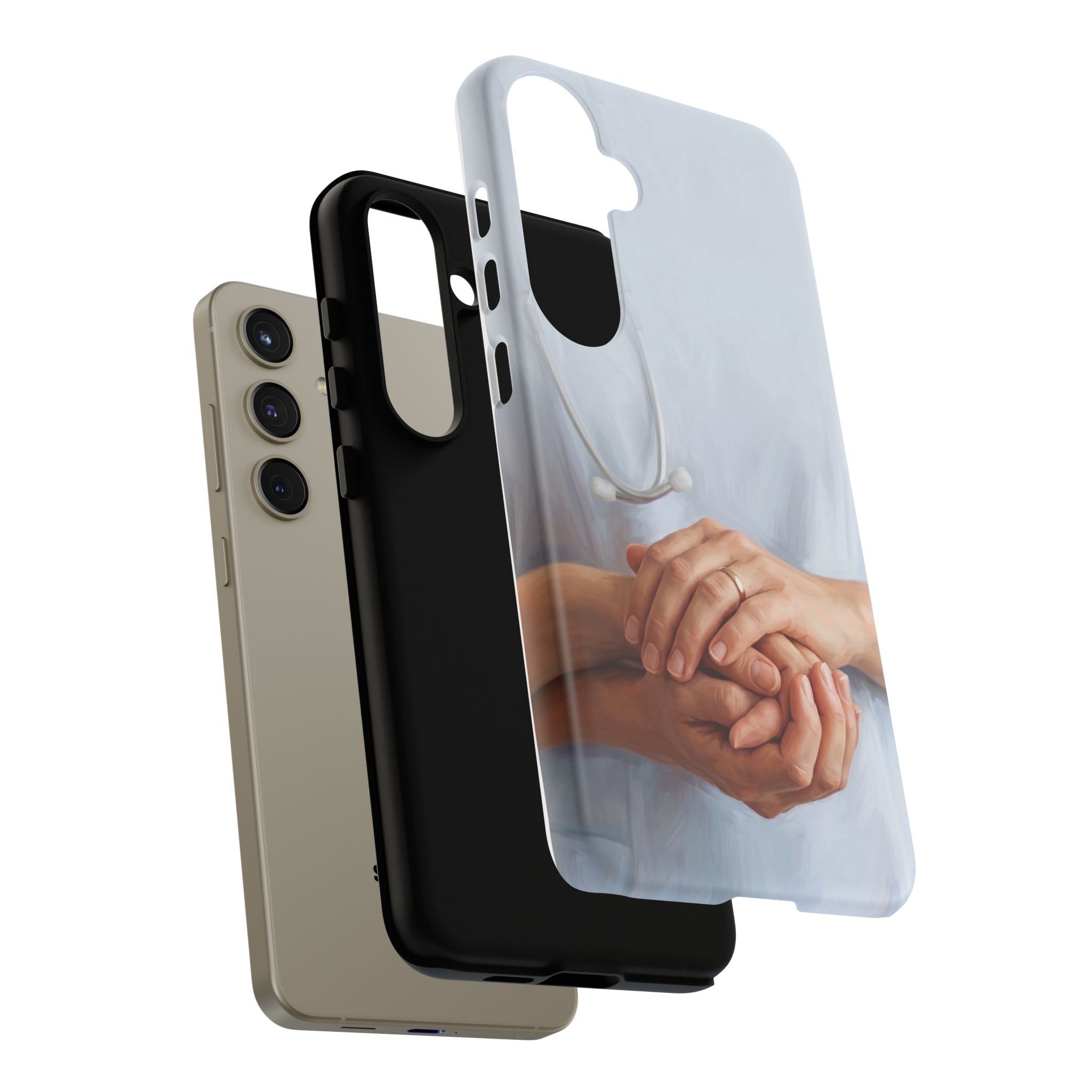 Nurse's Comforting Hands Phone Case | Caring Hands & Stethoscope Illustration | iPhone & Samsung