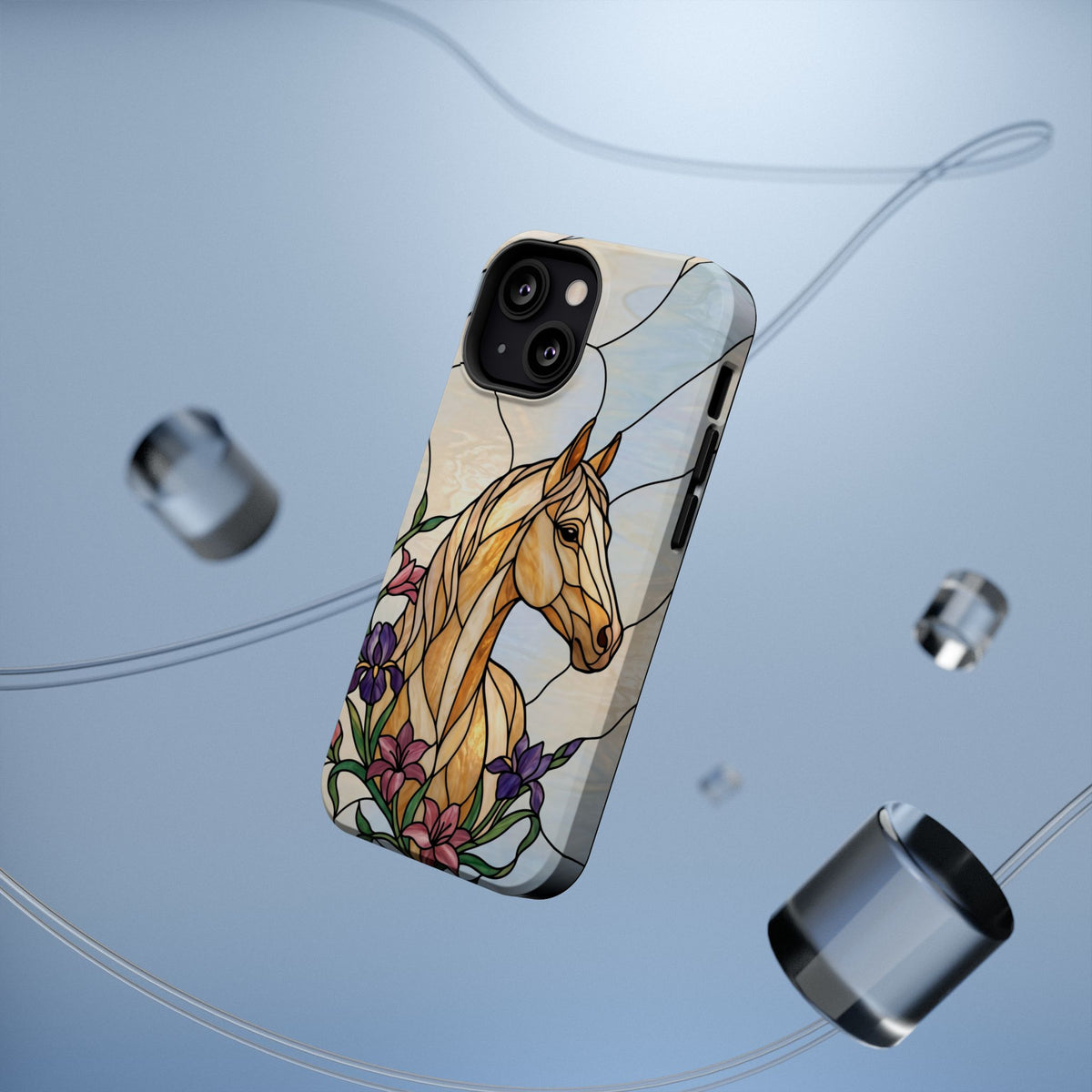 Floral Stained Glass Horse Phone Case — Tough Magnetic Case with Wireless Charging
