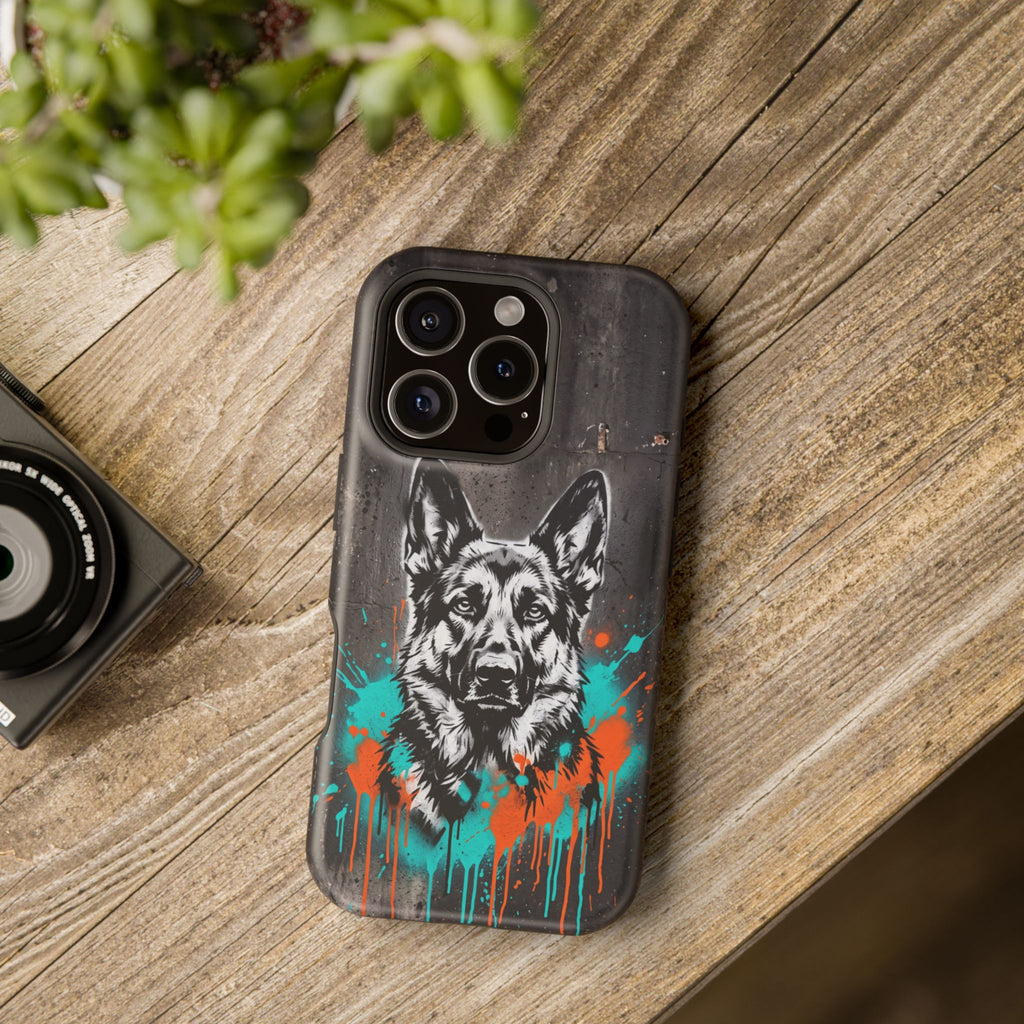 German Shepherd Phone Case | Graffiti Street Art — Tough Magnetic Case with Wireless Charging
