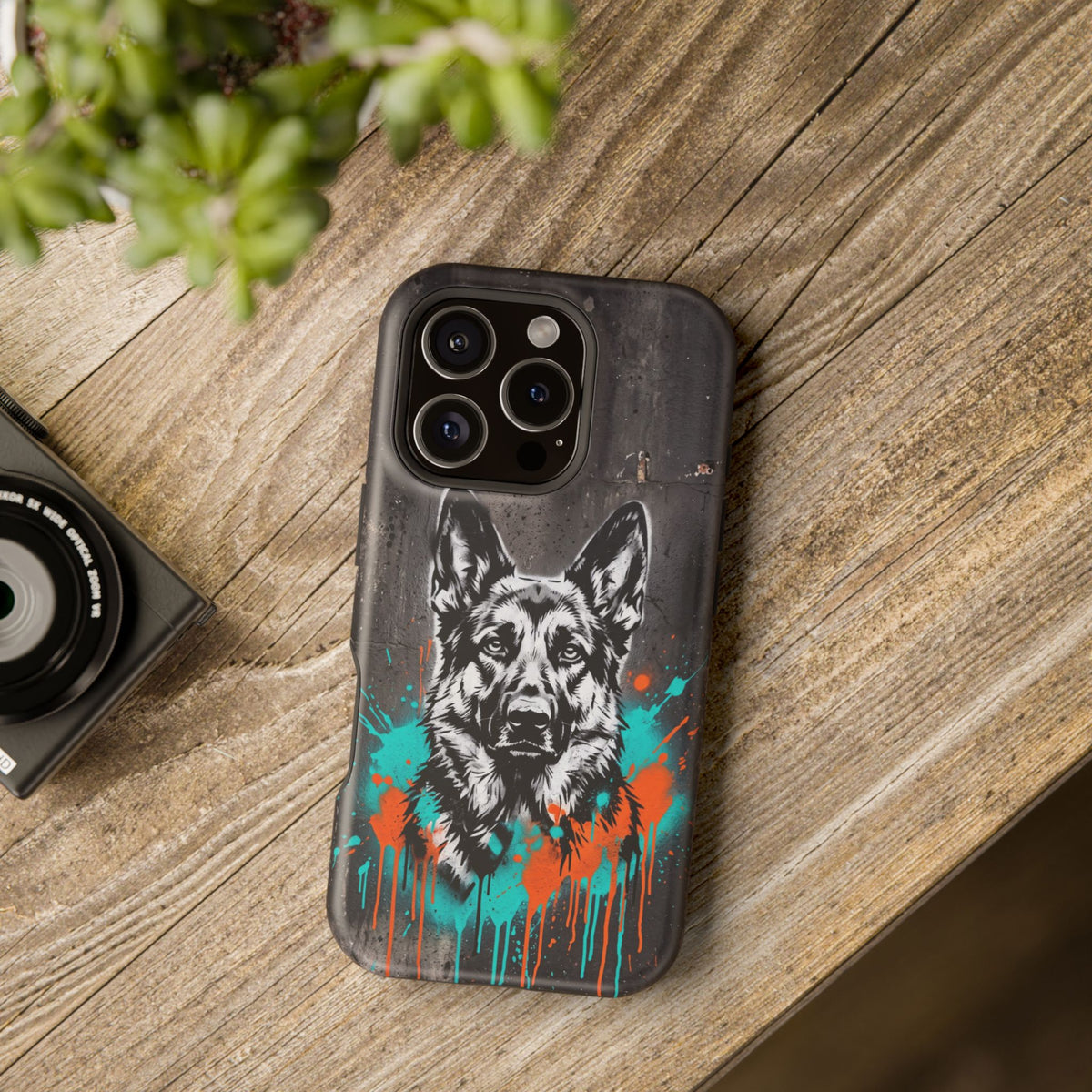 German Shepherd Phone Case | Graffiti Street Art — Tough Magnetic Case with Wireless Charging