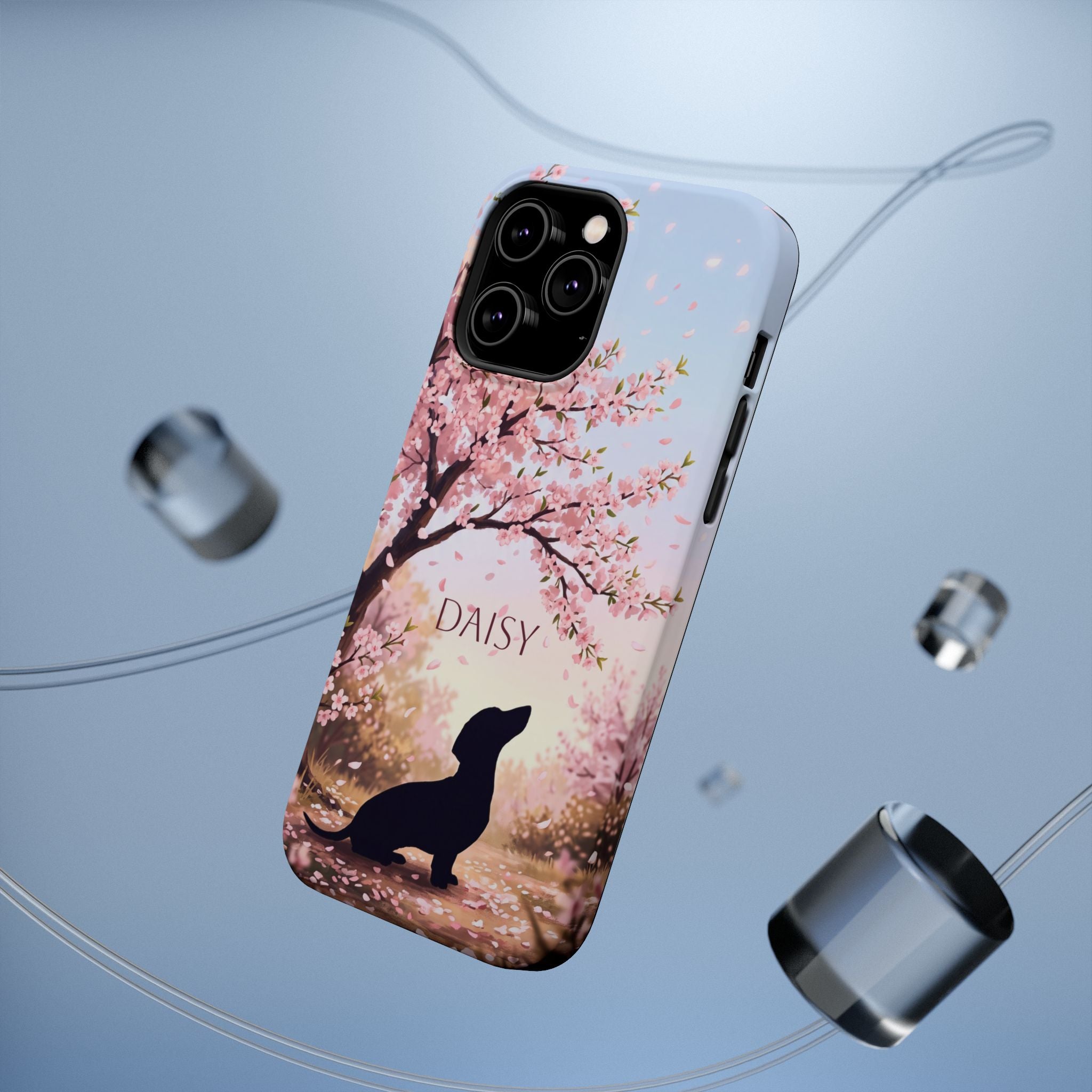 Personalized Dachshund Cherry Blossom Phone Case — Wireless Charging Cover