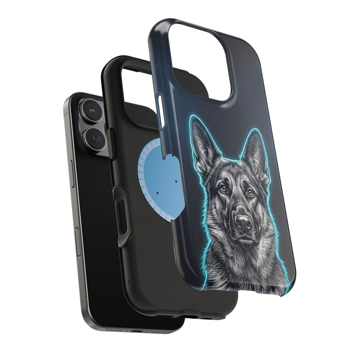 German Shepherd Phone Case | Neon Glow Sketch Art — Tough Magnetic Case with Wireless Charging