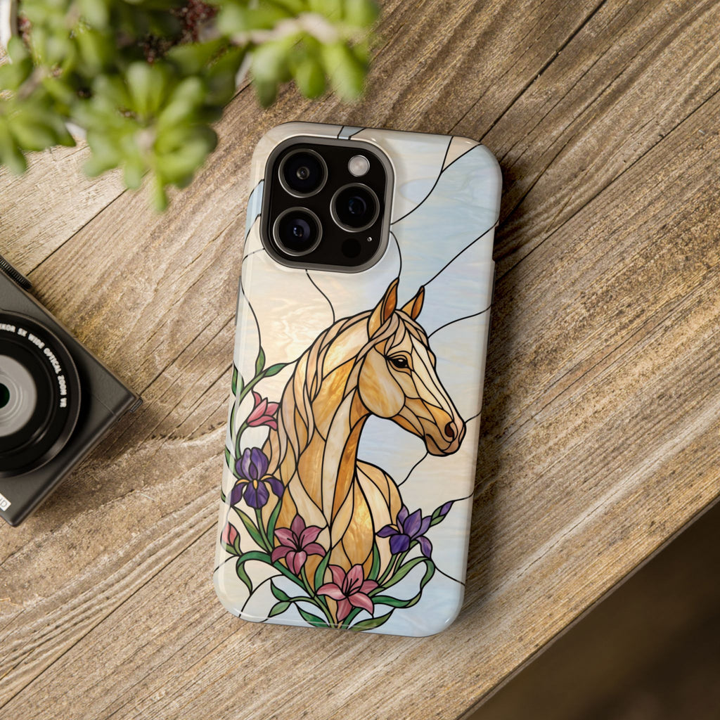 Floral Stained Glass Horse Phone Case — Tough Magnetic Case with Wireless Charging