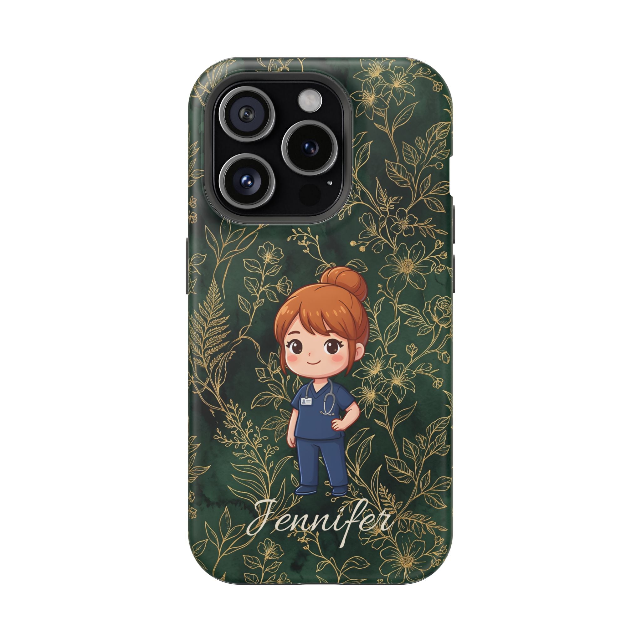 Personalized Nurse Botanical Phone Case — Impact-Resistant Wireless Charging Cover