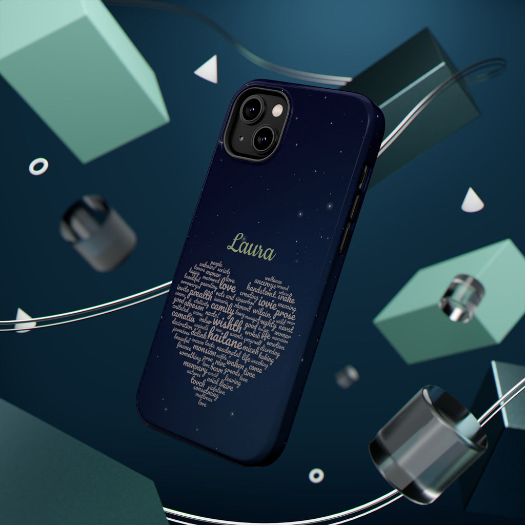 Personalized Teacher Heart Word Art Phone Case — Navy Wireless Charging Cover
