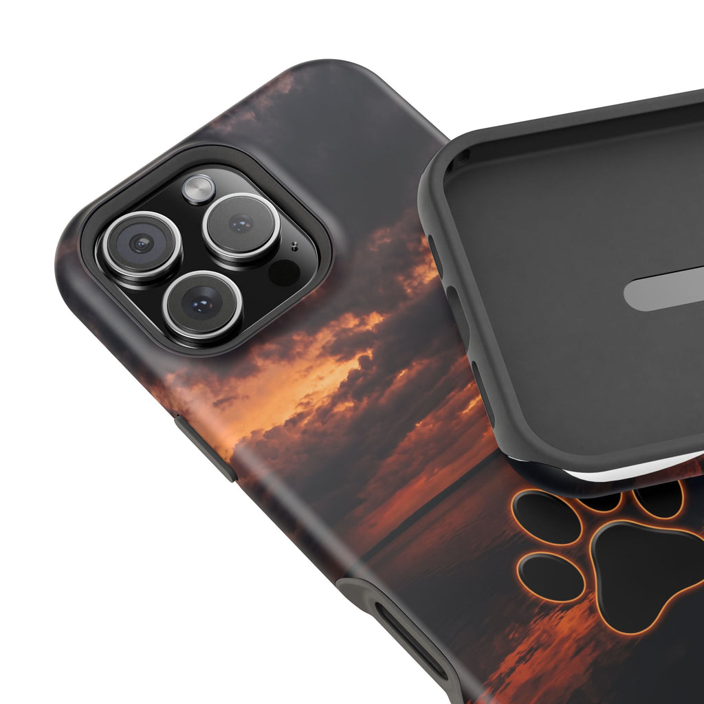 Sunset Paw Print Phone Case — Impact-Resistant Wireless Charging Cover