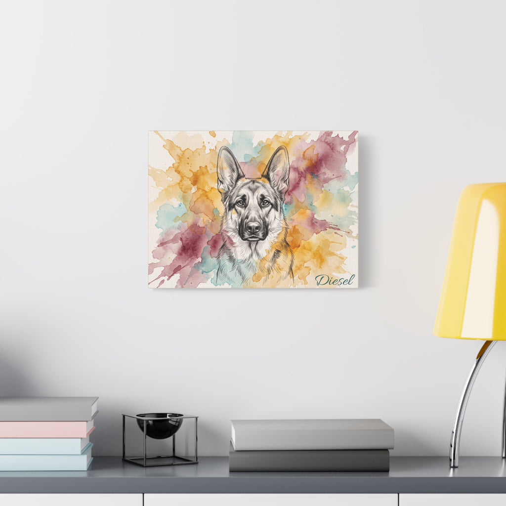 German Shepherd Personalized Canvas | Watercolor Splash Sketch Wall Art