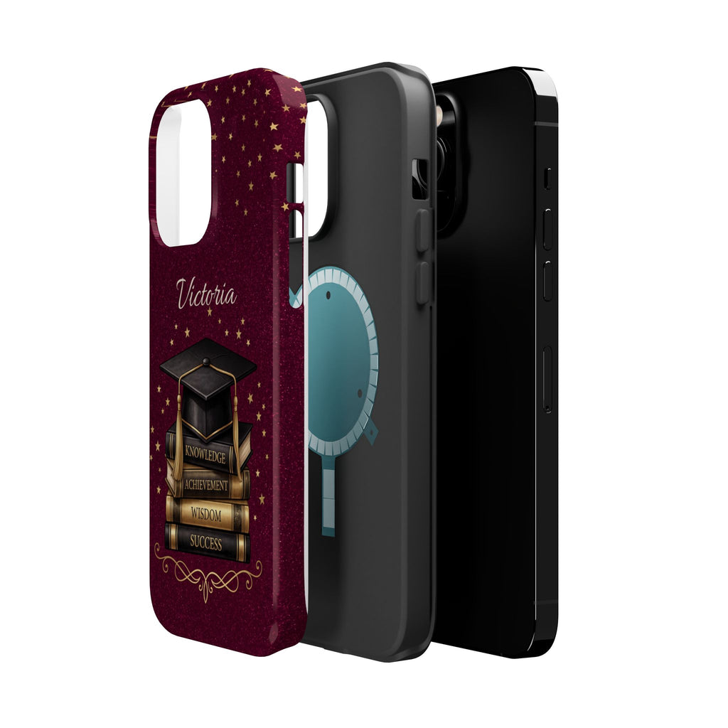 Graduation Cap & Books Personalized Teacher Phone Case — Wireless Charging Cover