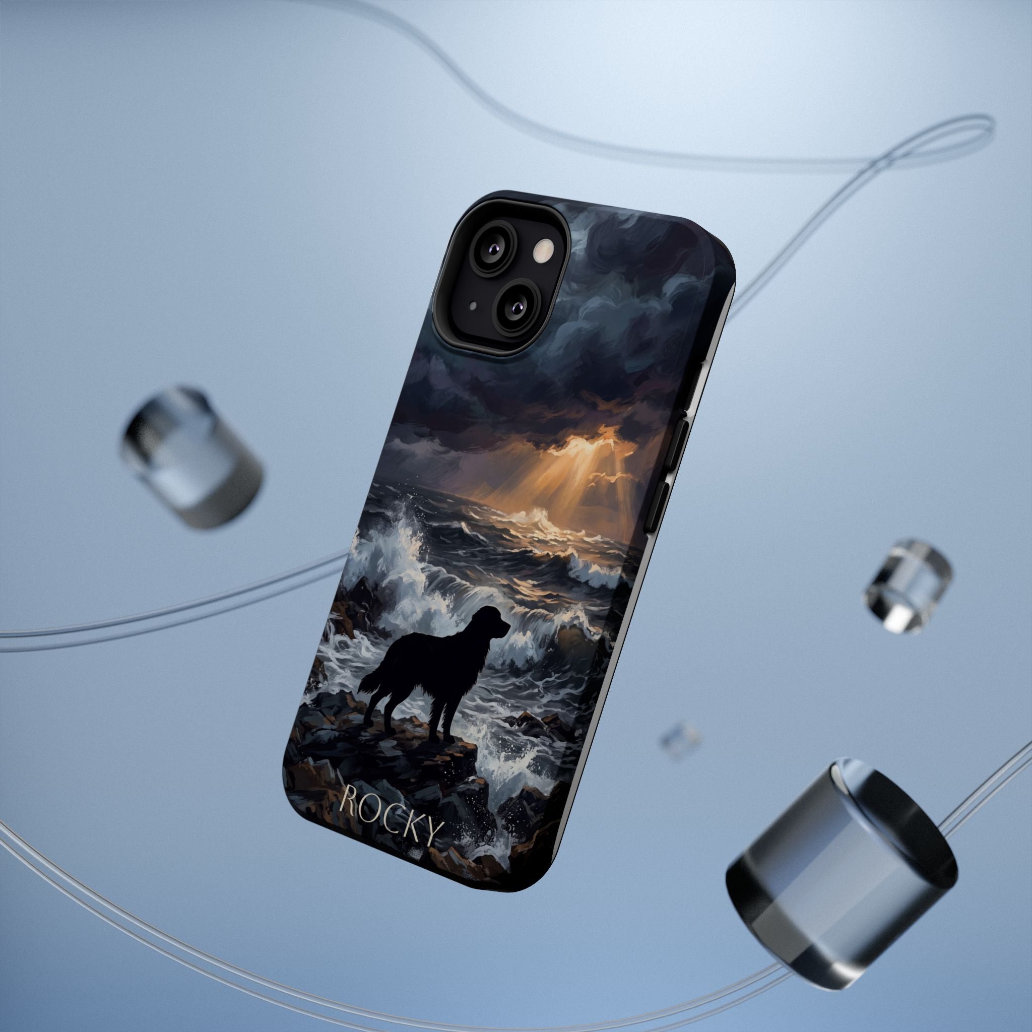 Personalized Golden Retriever Stormy Sea Phone Case — Wireless Charging Cover
