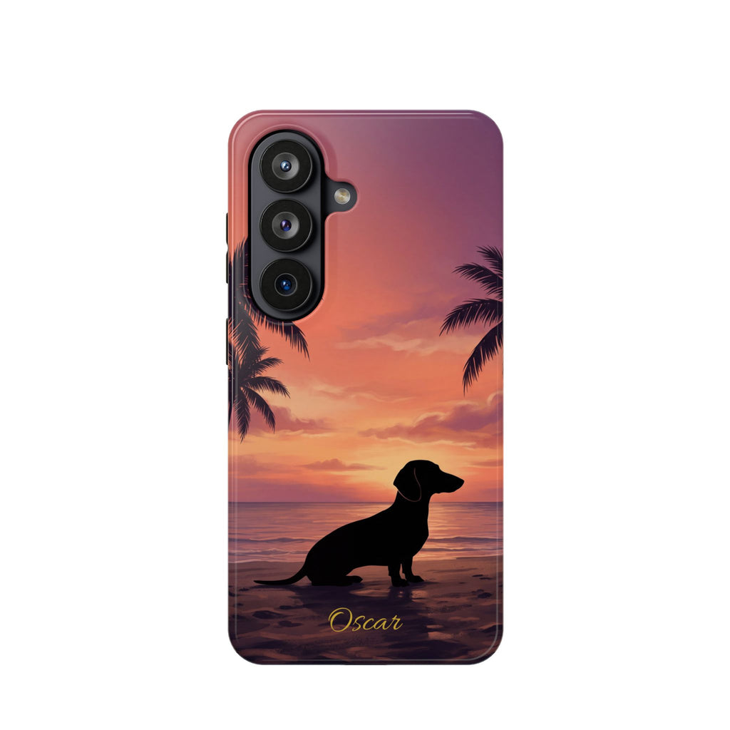 Personalized Dachshund Tropical Beach Sunset Phone Case — Wireless Charging Cover