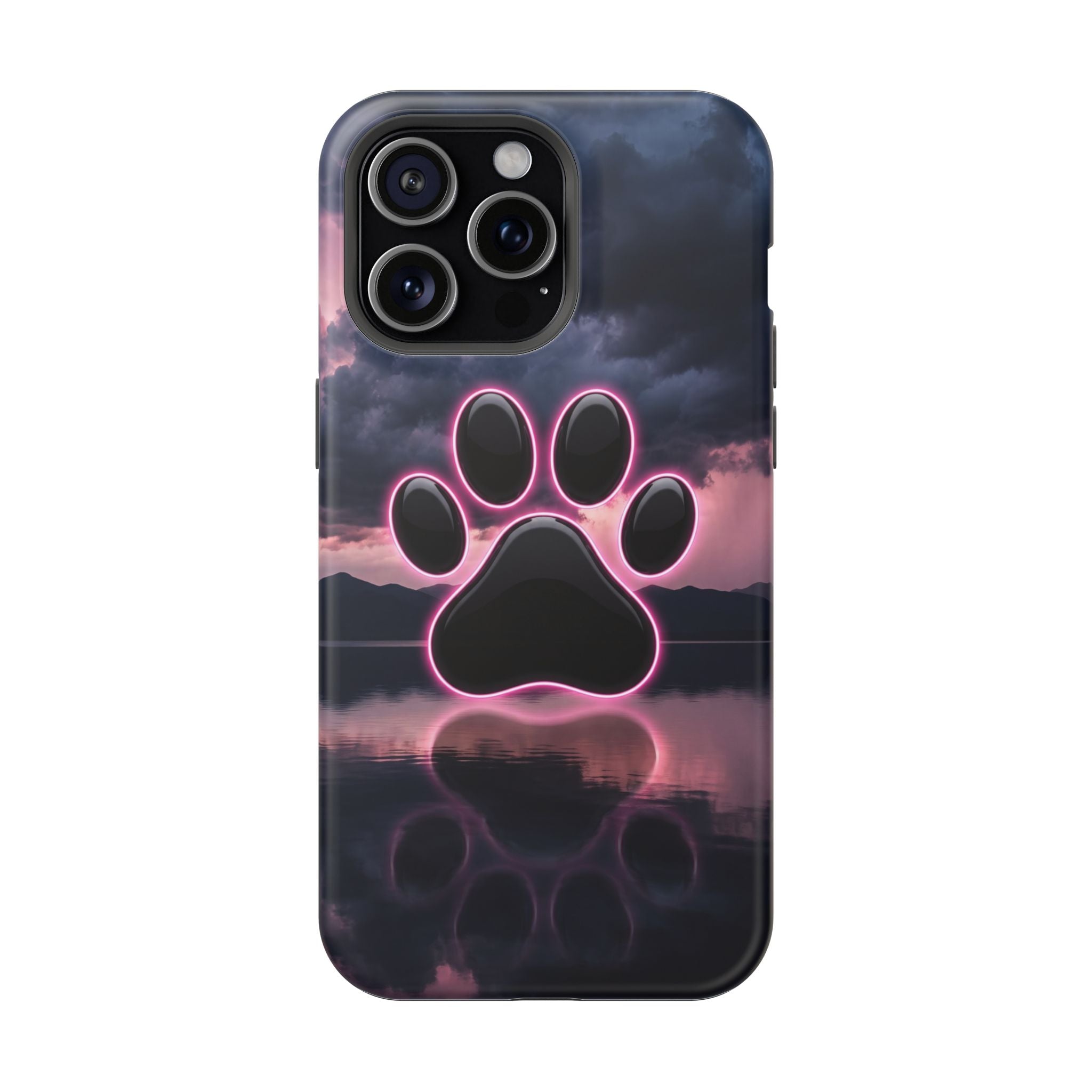 Neon Paw Print Phone Case — Impact-Resistant Wireless Charging Cover