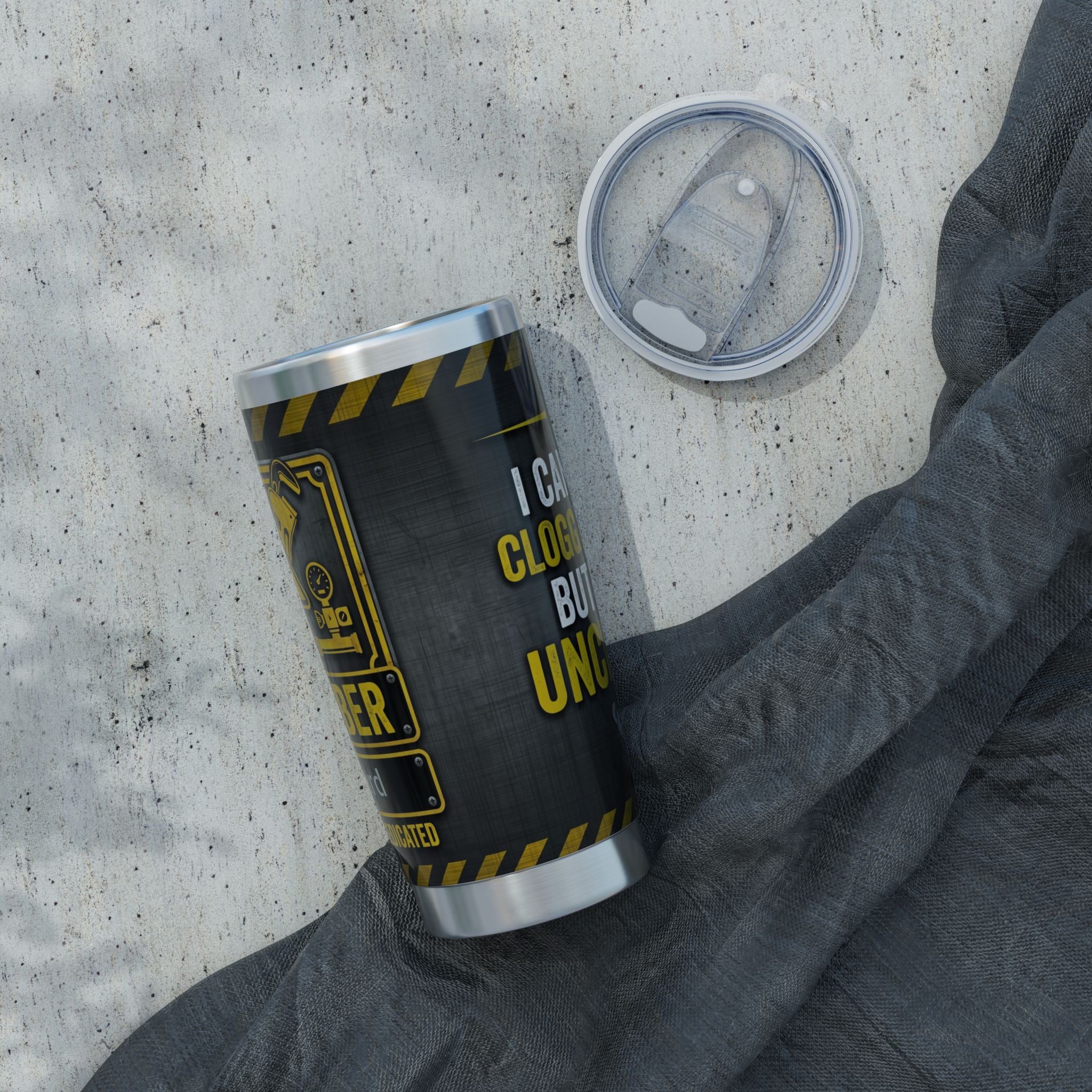 Personalized Plumber Tumbler – Industrial Black & Yellow Badge Design 20 oz