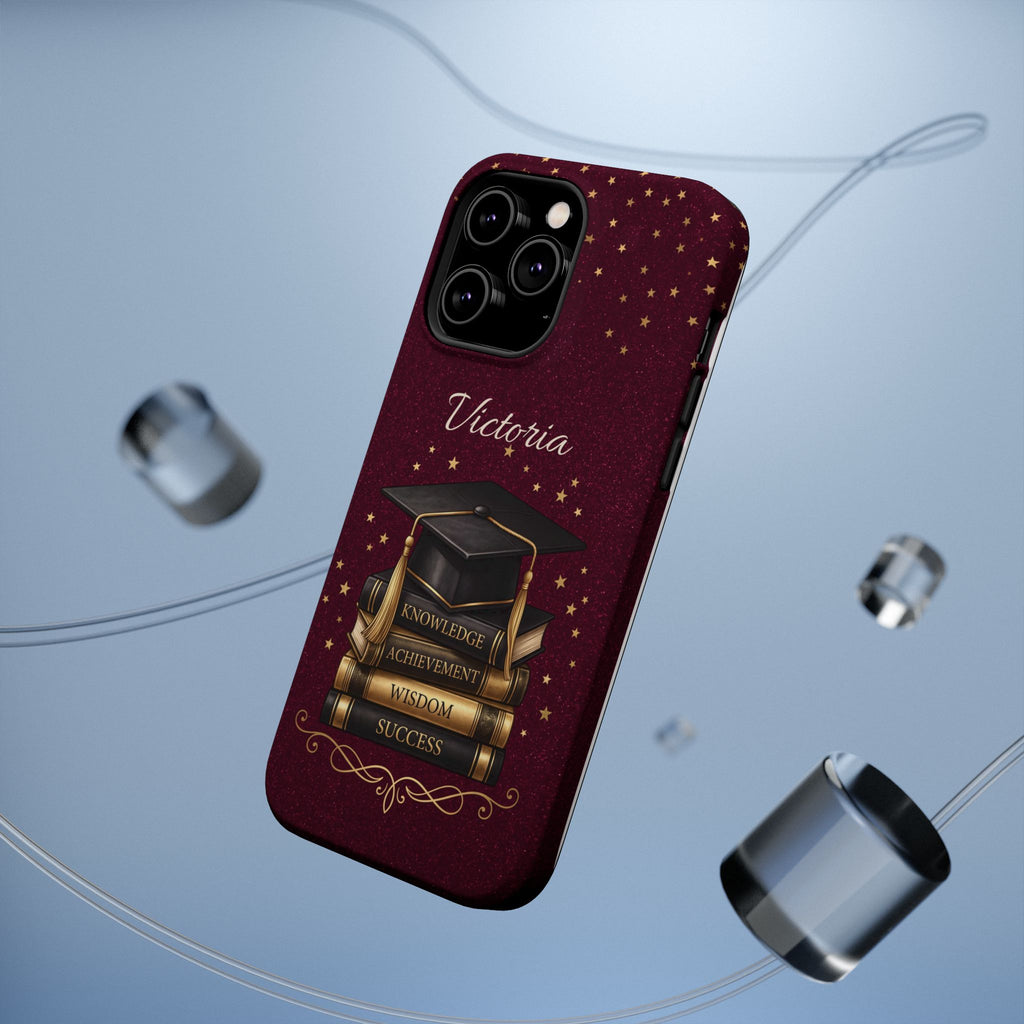 Graduation Cap & Books Personalized Teacher Phone Case — Wireless Charging Cover