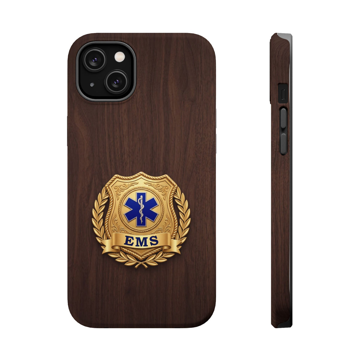 Gold EMS Laurel Badge Wood Phone Case — Magnetic Wireless Charging Cover