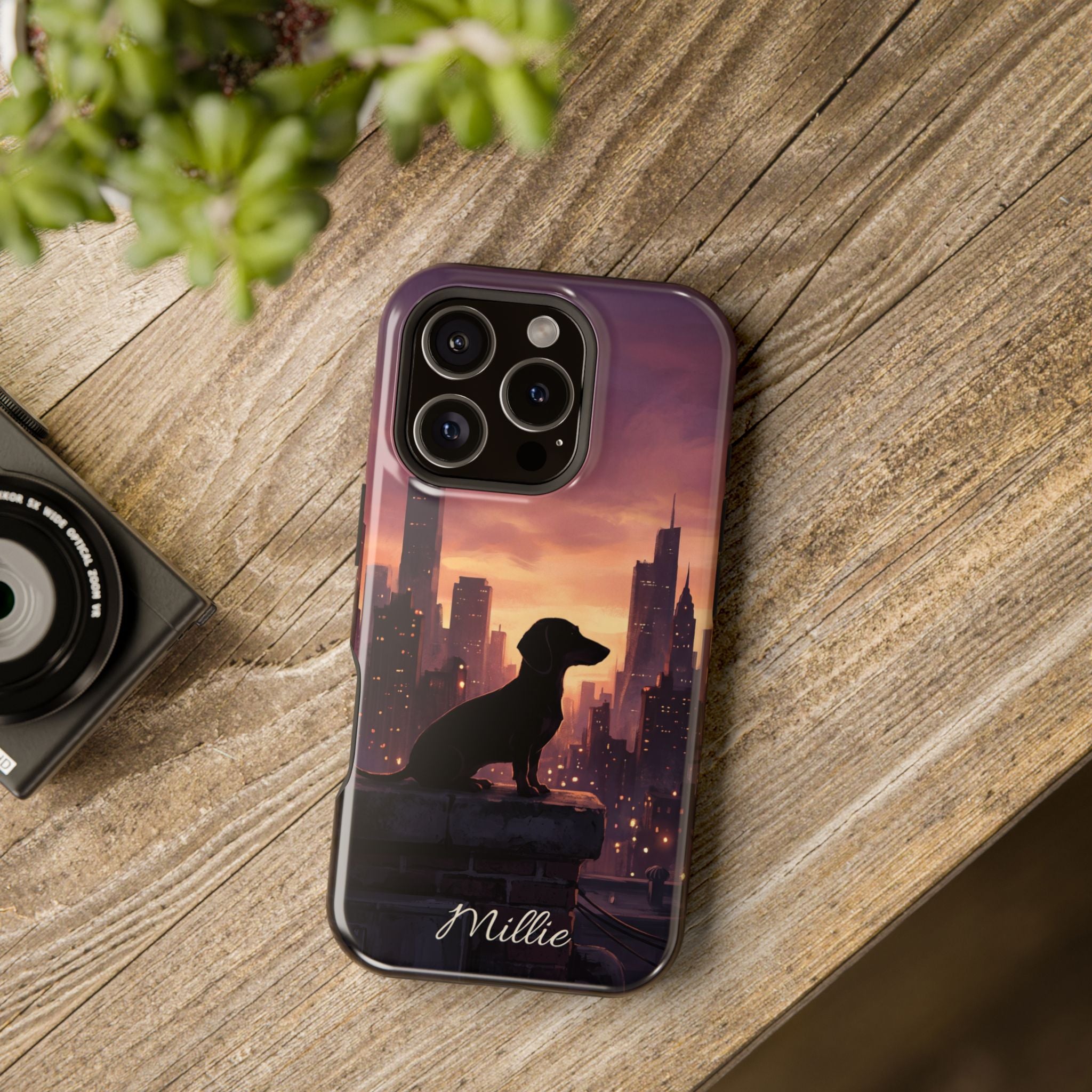 Personalized Dachshund City Skyline Phone Case — Wireless Charging Cover