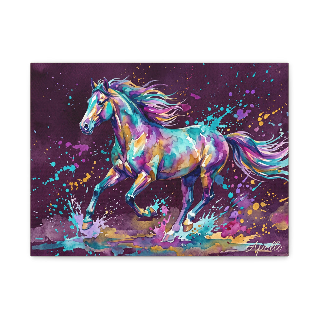 Horse Personalized Canvas | Colorful Watercolor Galloping Horse Wall Art