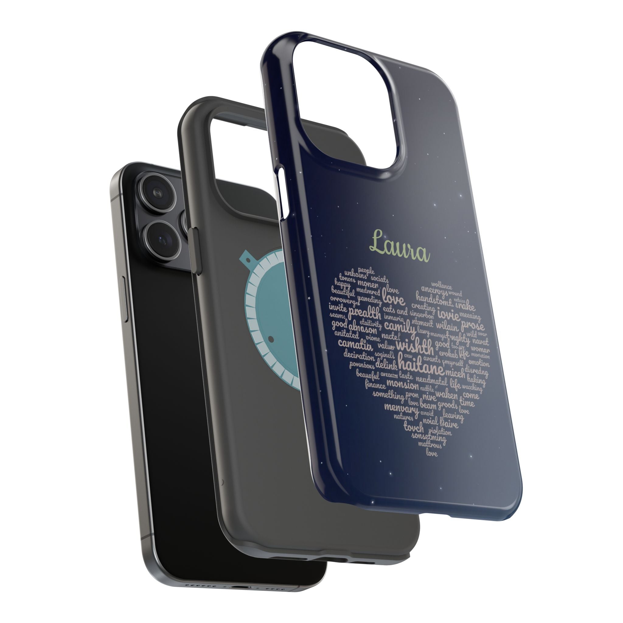 Personalized Teacher Heart Word Art Phone Case — Navy Wireless Charging Cover