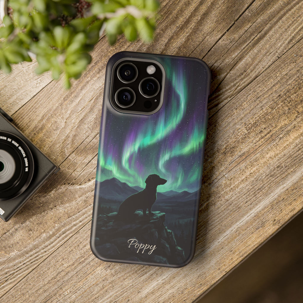 Personalized Dachshund Northern Lights Phone Case — Wireless Charging Cover