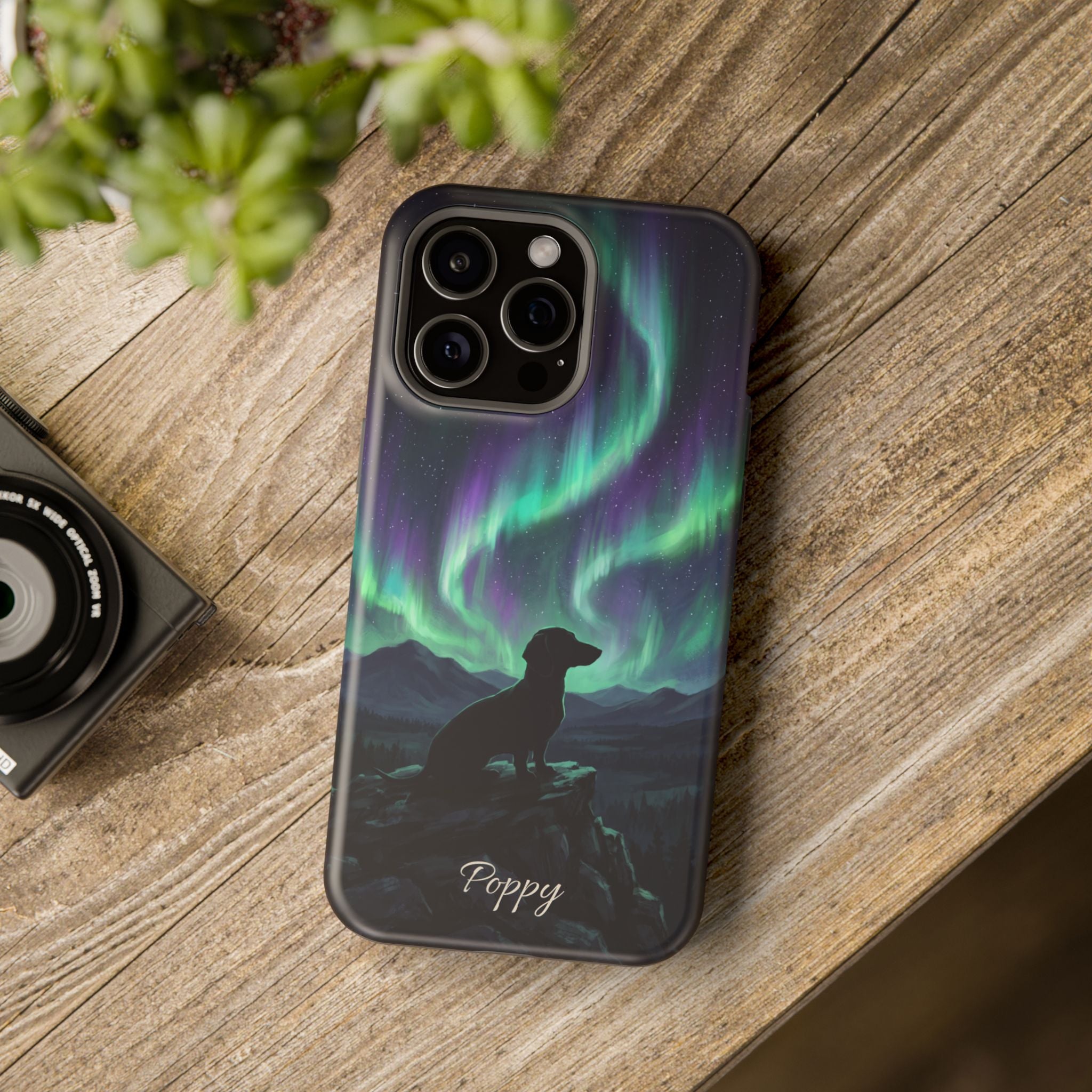 Personalized Dachshund Northern Lights Phone Case — Wireless Charging Cover