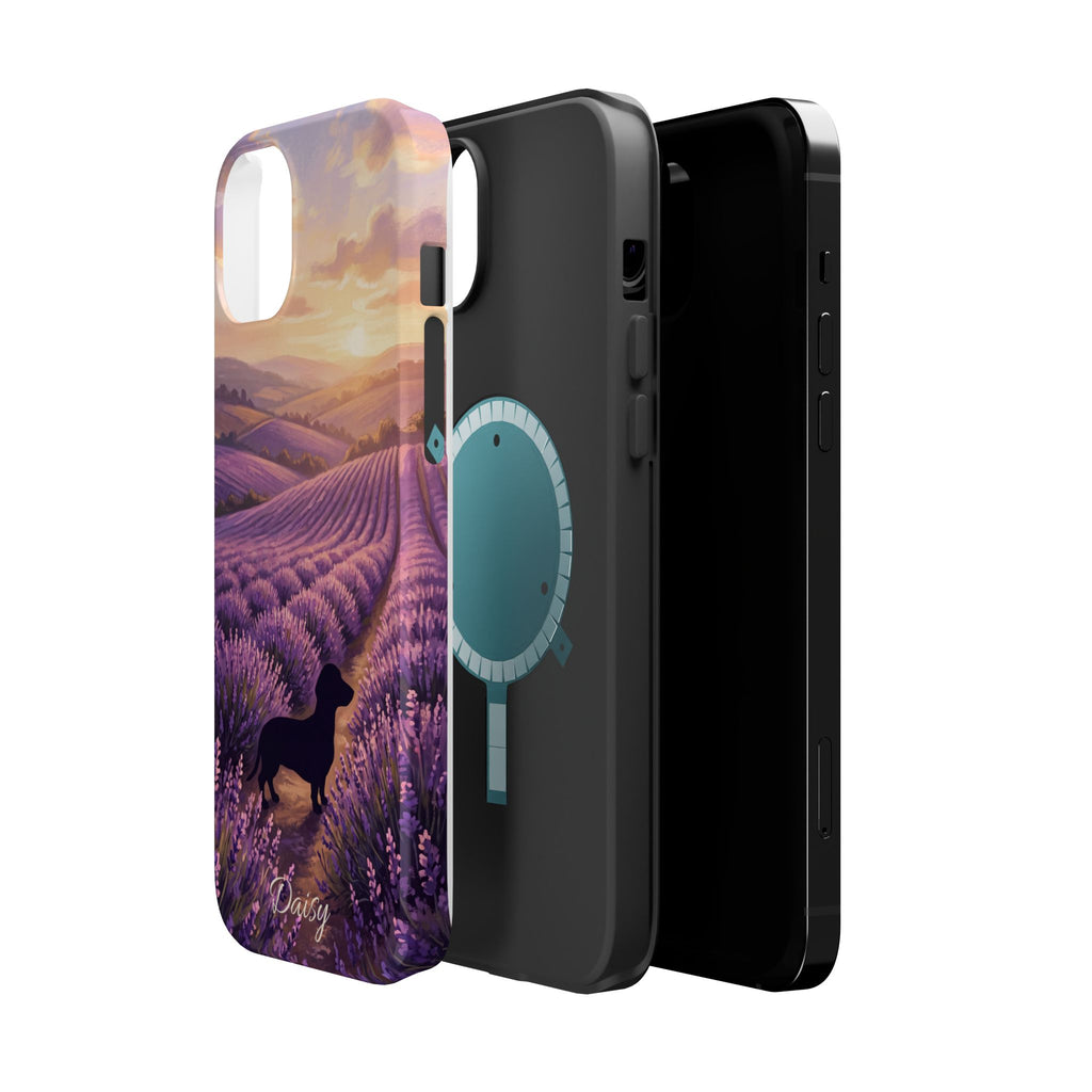 Personalized Dachshund Lavender Field Phone Case — Wireless Charging Cover