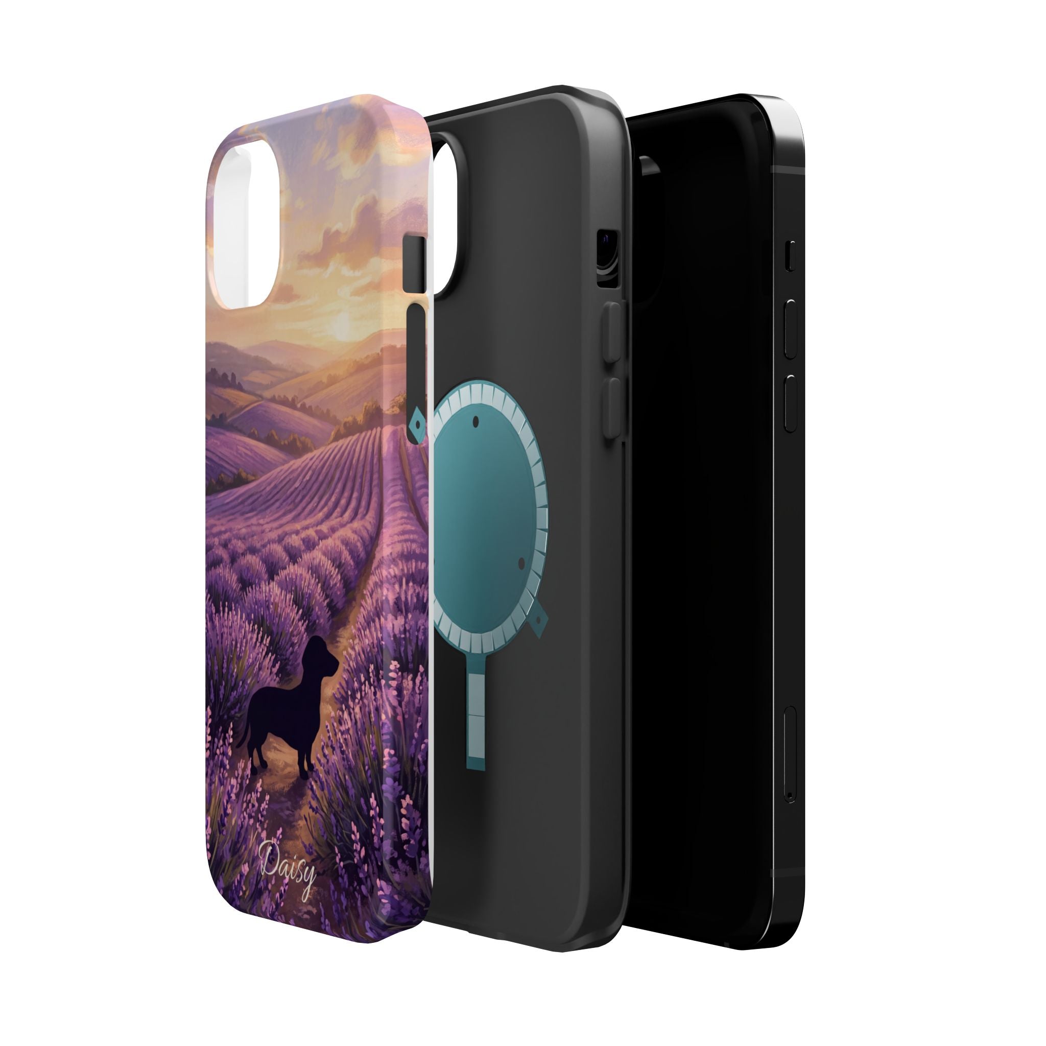 Personalized Dachshund Lavender Field Phone Case — Wireless Charging Cover
