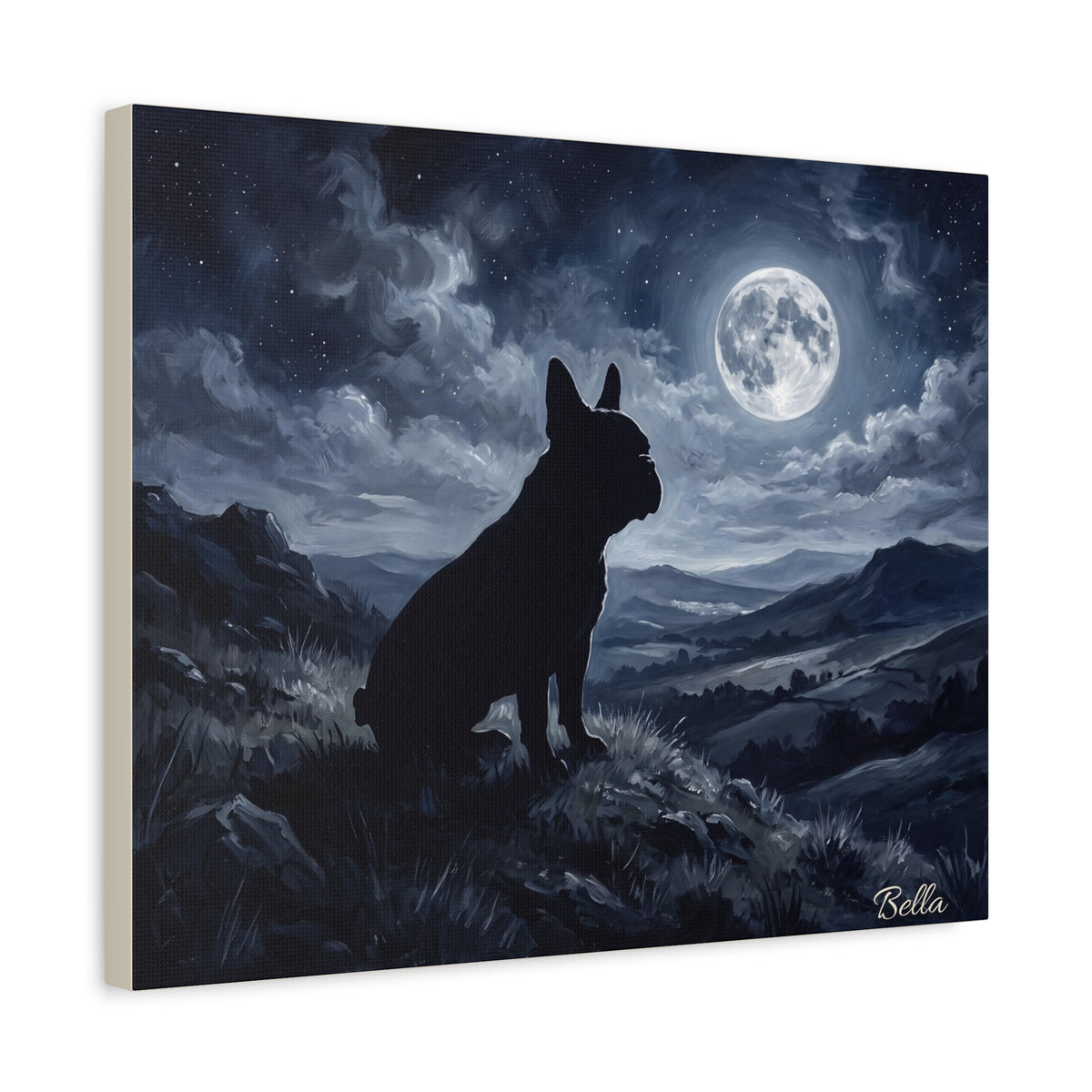 French Bulldog Silhouette Personalized Canvas | Moonlit Night Wall Art