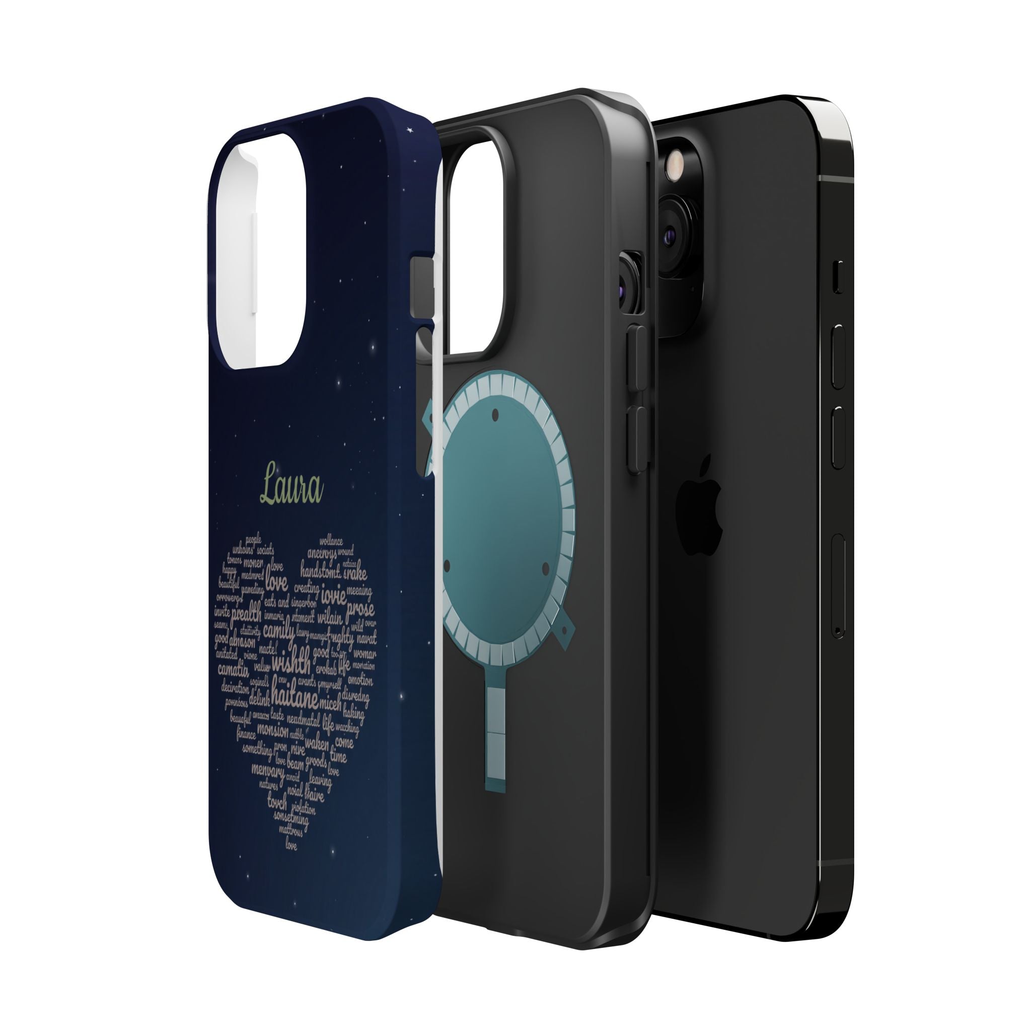 Personalized Teacher Heart Word Art Phone Case — Navy Wireless Charging Cover