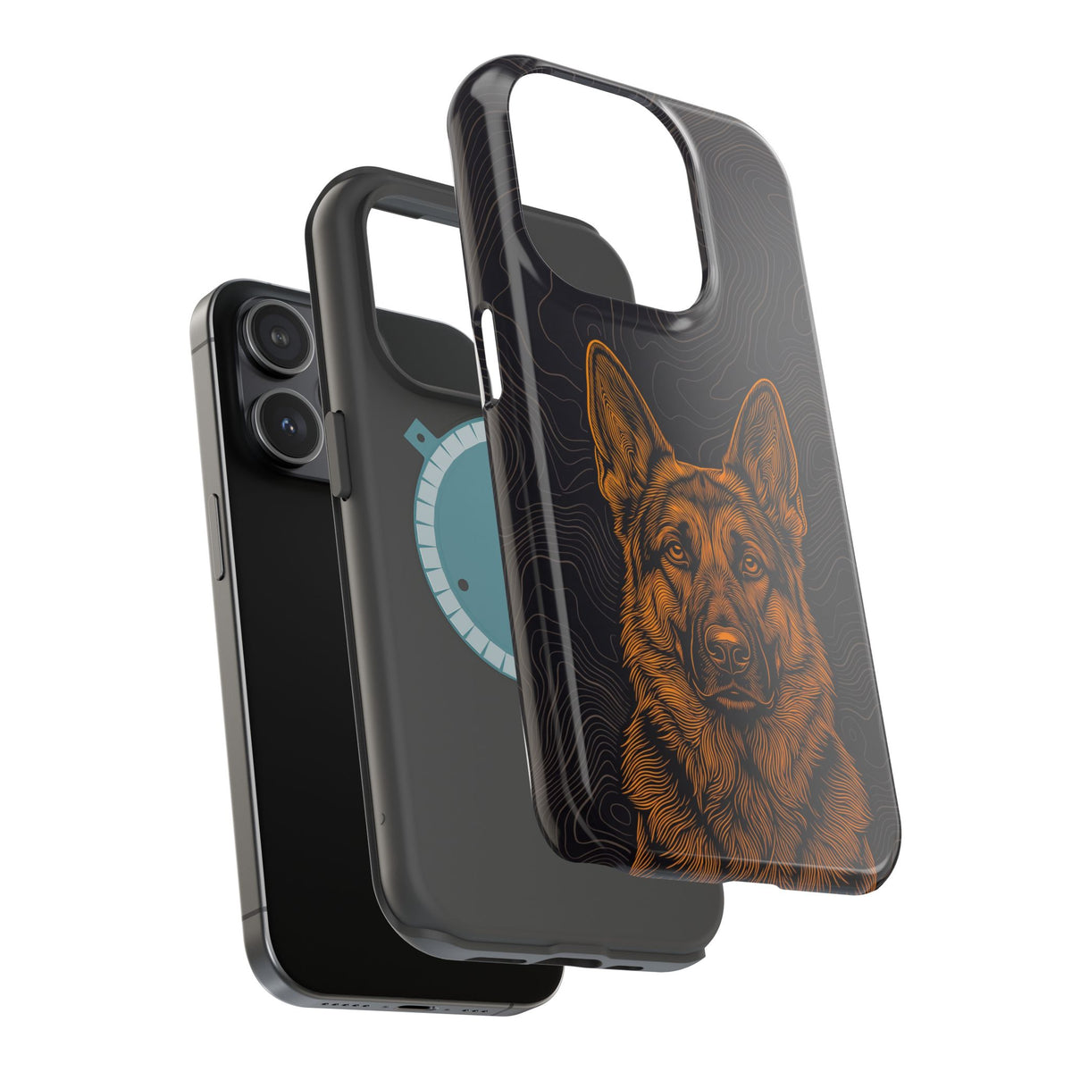 German Shepherd Phone Case | Topographic Line Art — Tough Magnetic Case with Wireless Charging