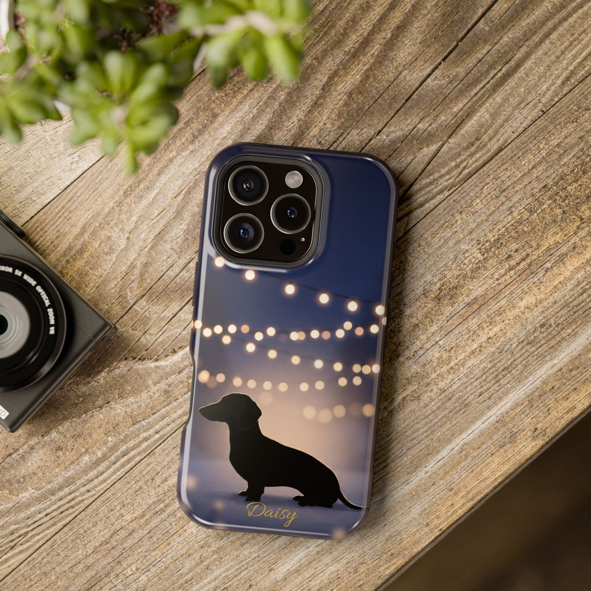 Personalized Dachshund Fairy Lights Phone Case — Wireless Charging Cover
