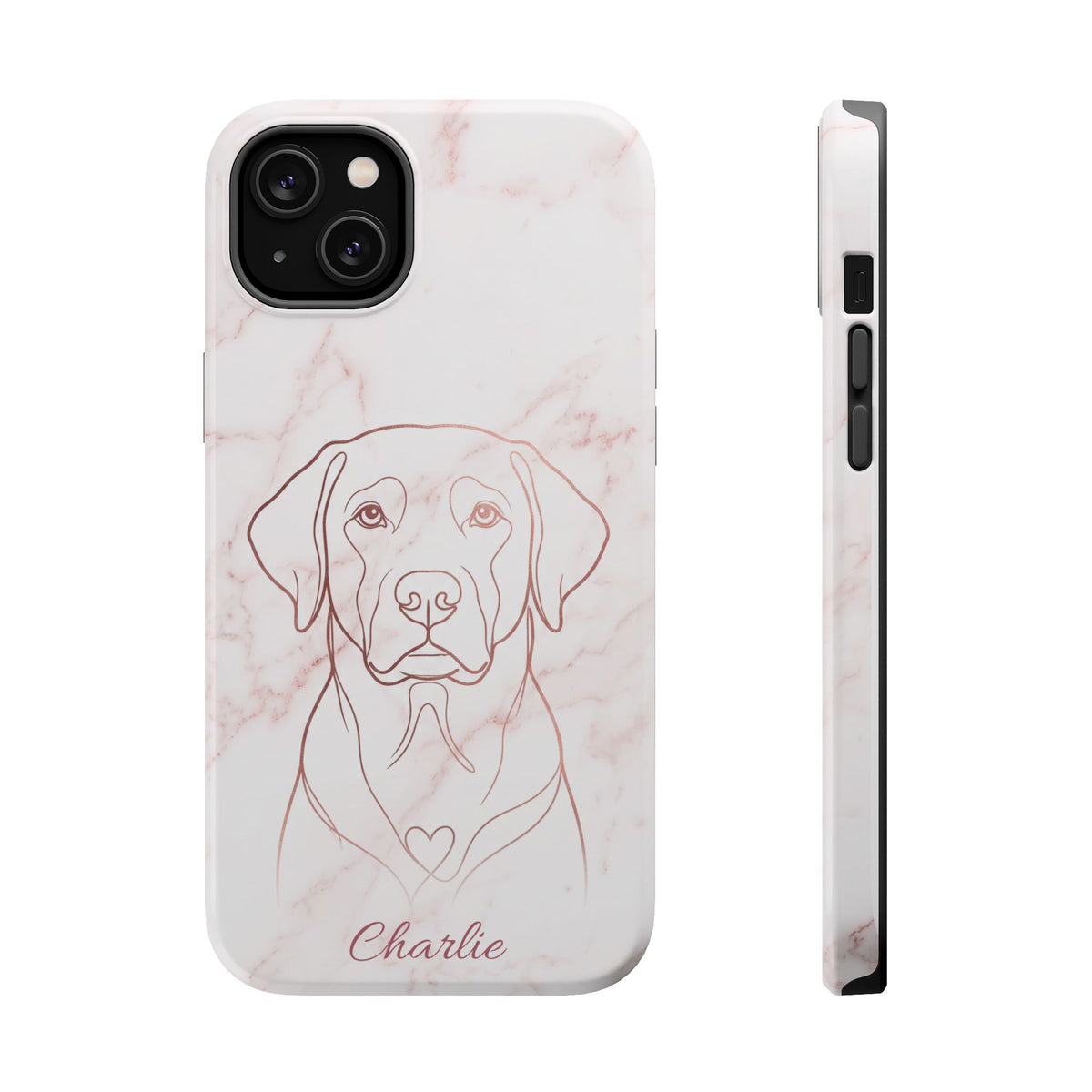 Personalized Rose Gold Marble Labrador Phone Case — Tough Magnetic Case with Wireless Charging