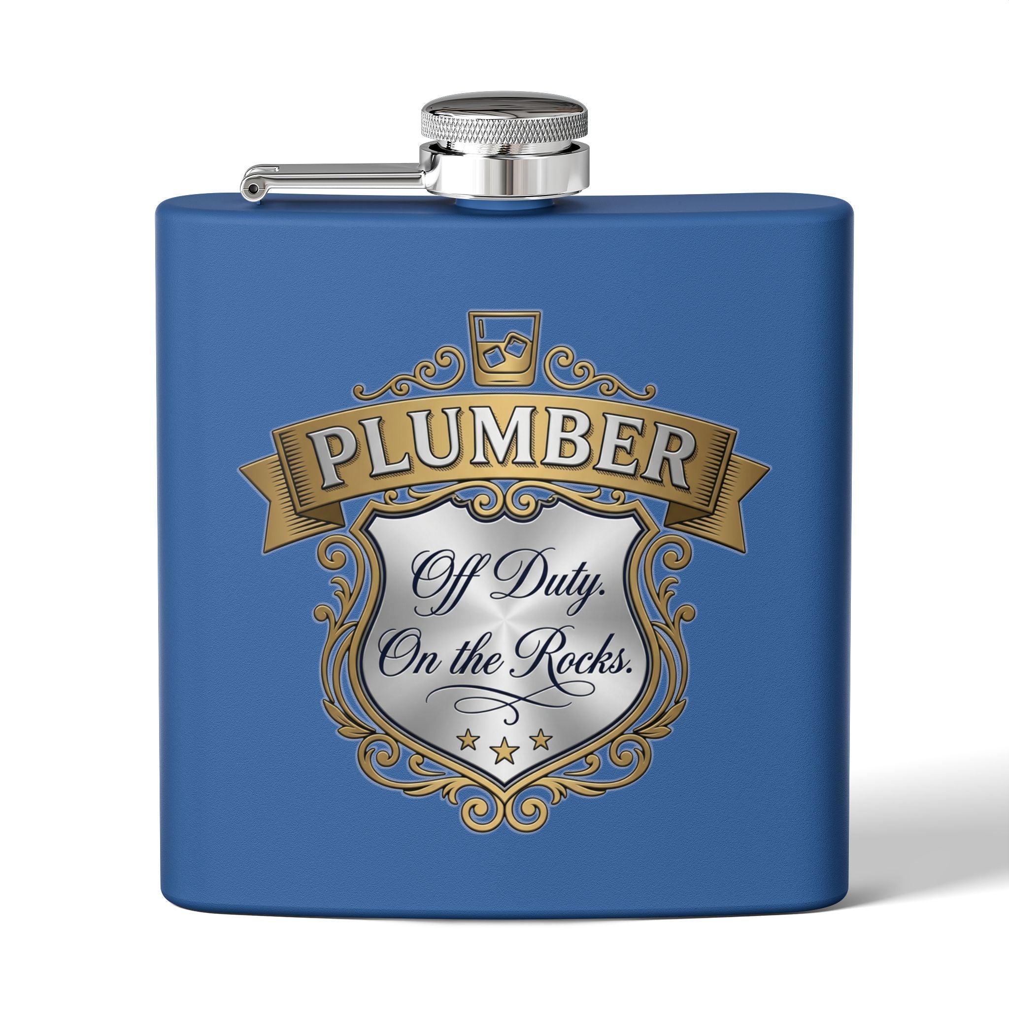 Flask — "Off Duty. On the Rocks." 6oz Stainless Steel Hip Flask