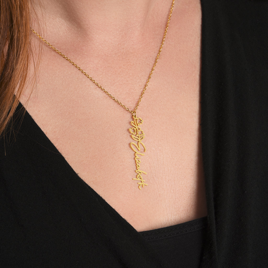 Flower Name Necklace – Personalized Birth Flower Nameplate Pendant