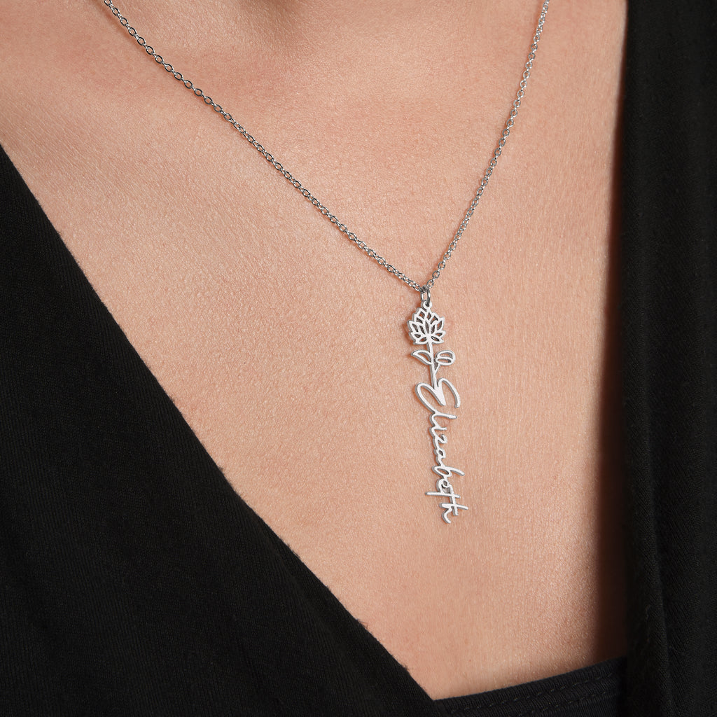 Flower Name Necklace – Personalized Birth Flower Nameplate Pendant