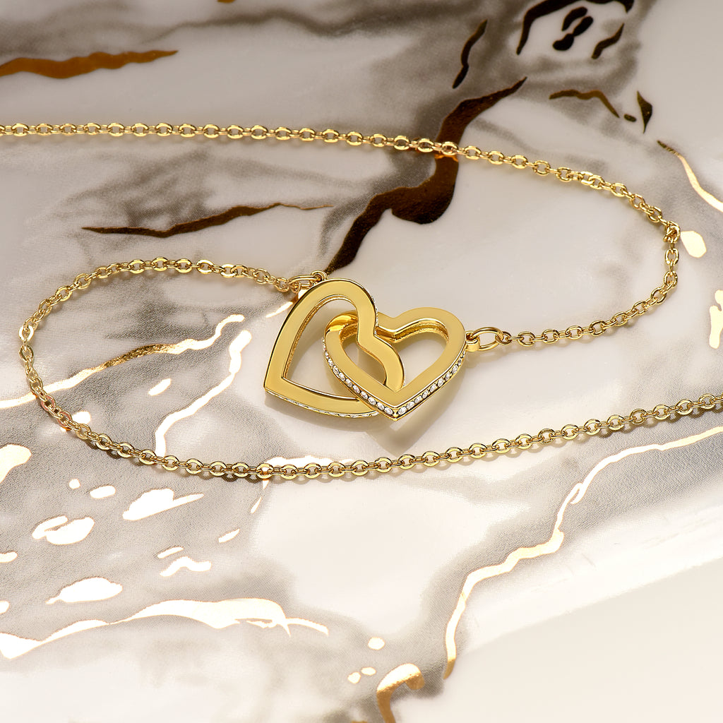Interlocking Hearts Necklace – Rose Gold & CZ Crystal Gift for Her