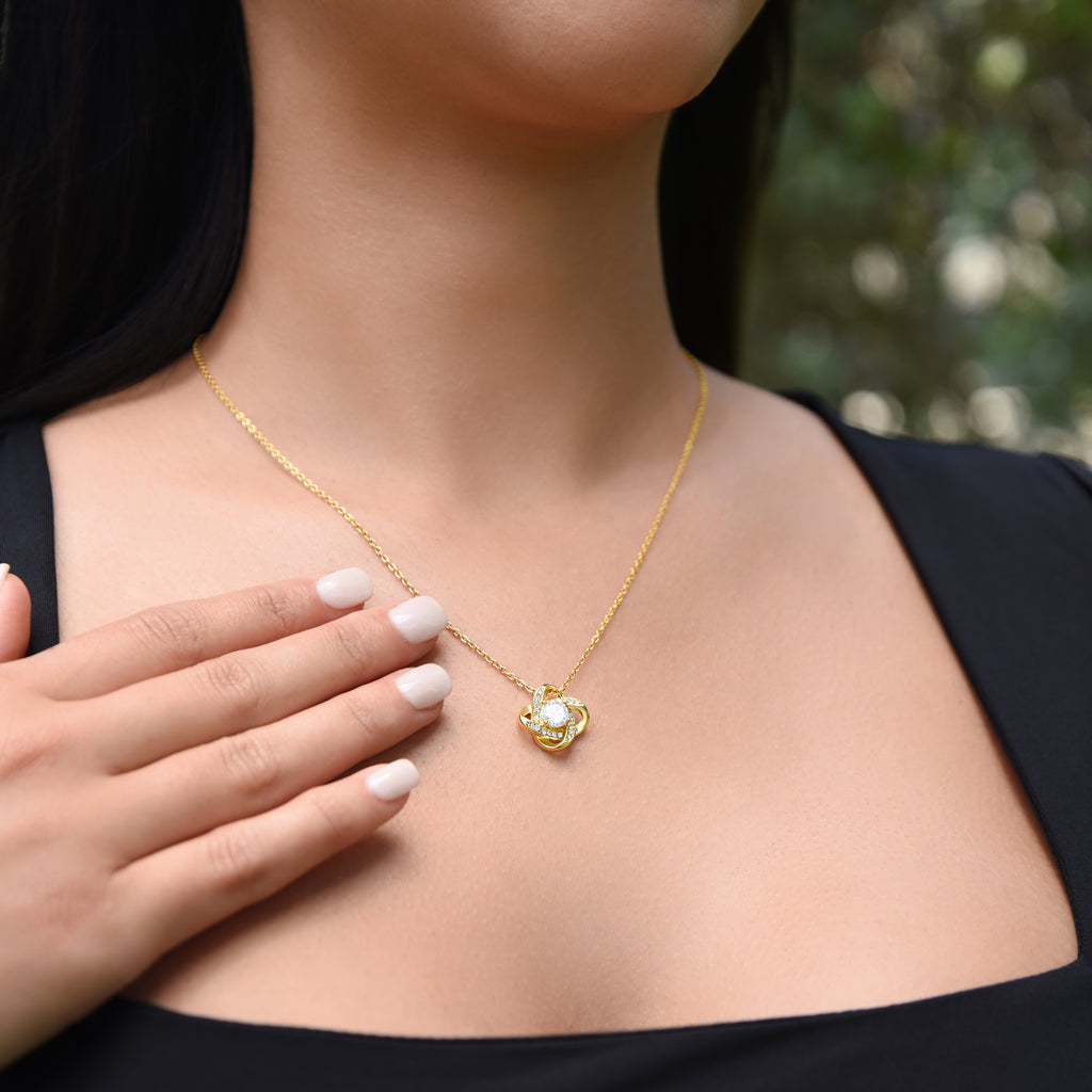 Rose & Love Knot Necklace Gift Set – Elegant CZ Necklace with Greeting Card