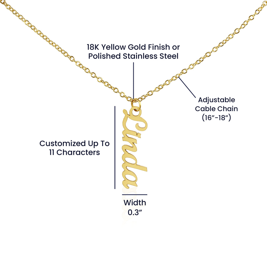 Personalized Vertical Name Necklace – Custom Cursive Nameplate Pendant