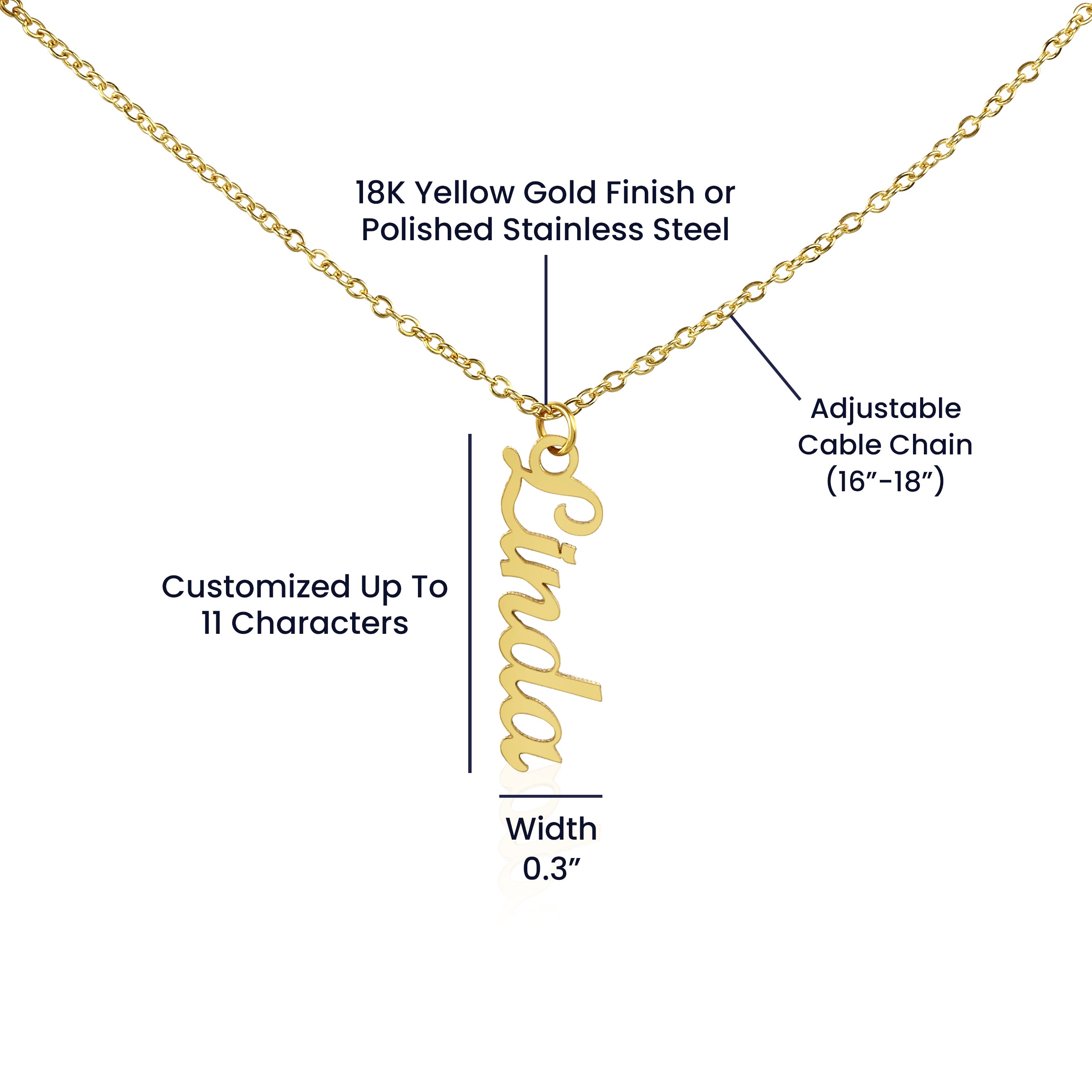 Personalized Vertical Name Necklace – Custom Cursive Nameplate Pendant