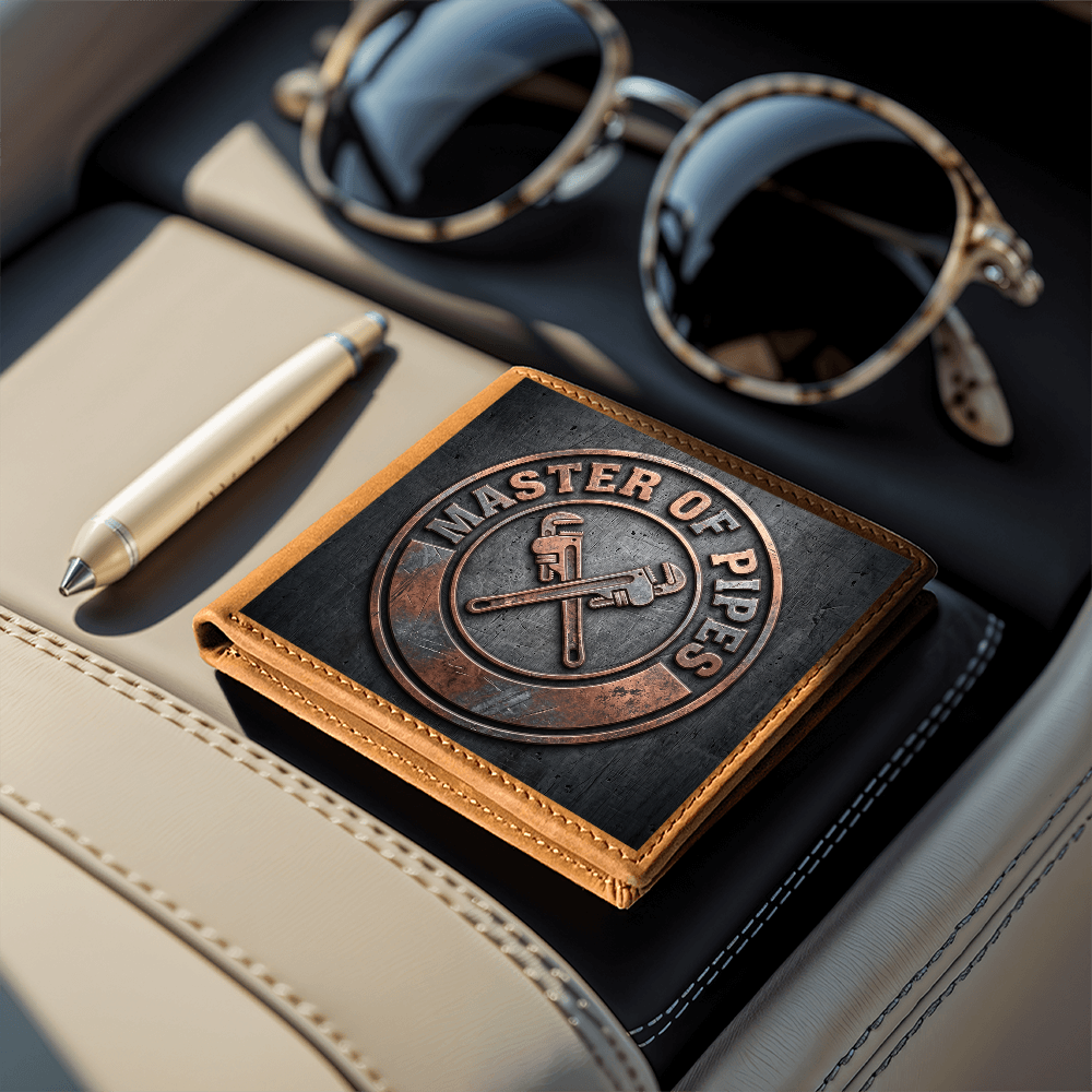 Master of Pipes Leather Wallet — Custom Plumber Gift