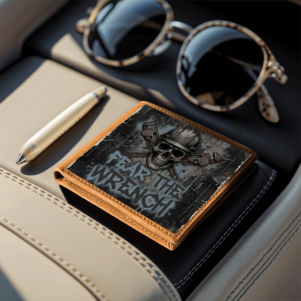 Fear the Wrench Leather Wallet — Custom Plumber Gift for Him