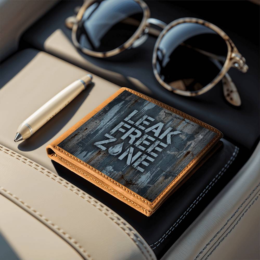 Leak Free Zone Leather Wallet — Custom Plumber Gift