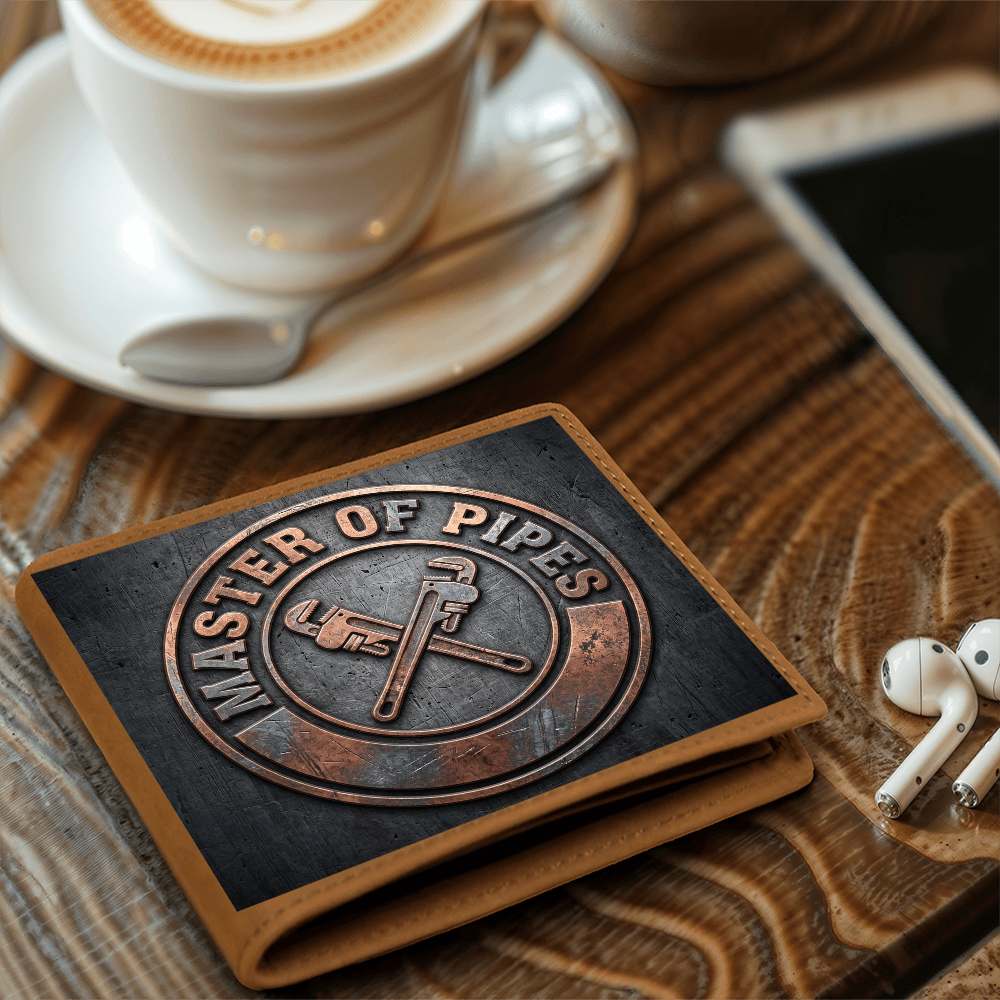 Master of Pipes Leather Wallet — Custom Plumber Gift