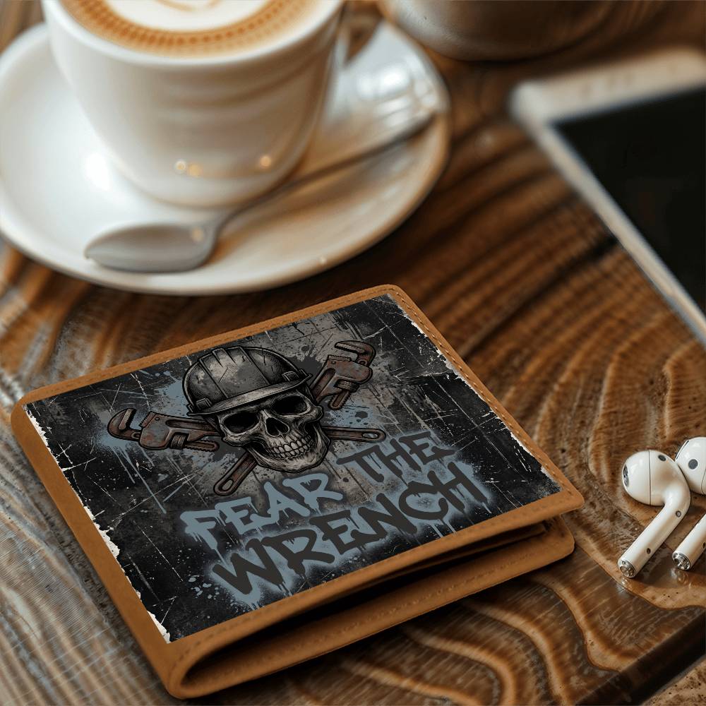 Fear the Wrench Leather Wallet — Custom Plumber Gift for Him
