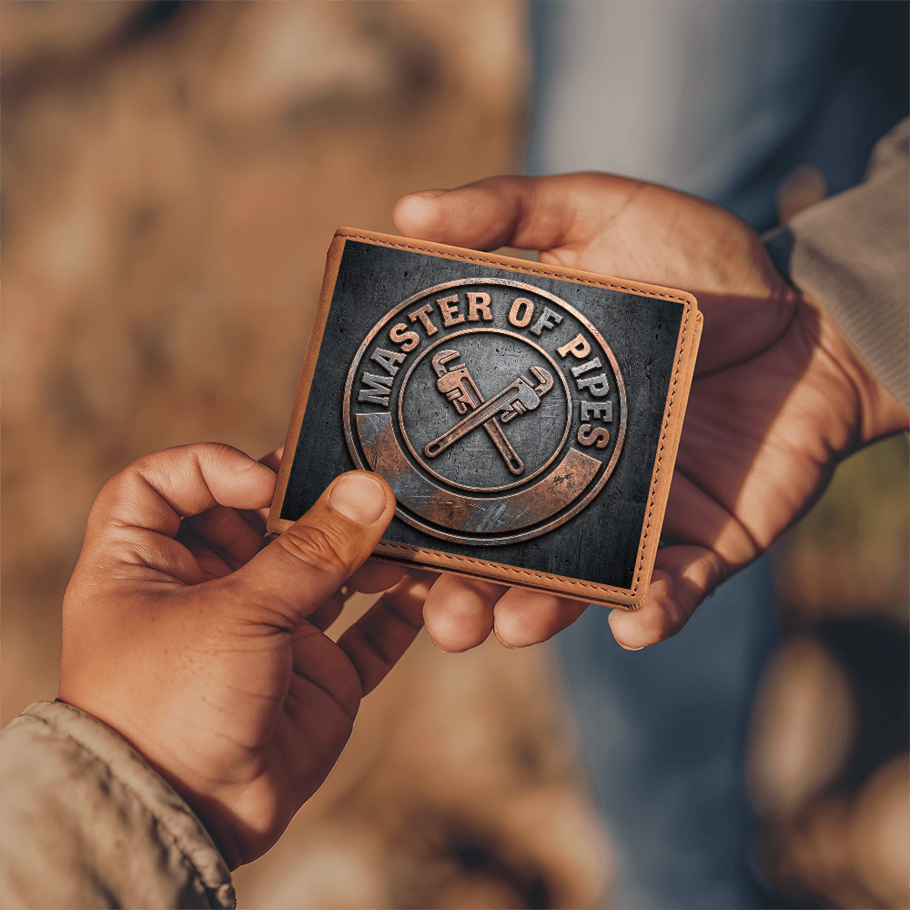 Master of Pipes Leather Wallet — Custom Plumber Gift