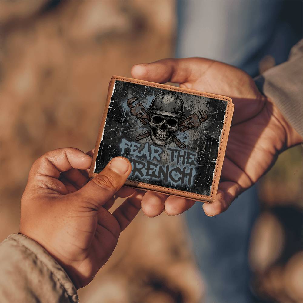 Fear the Wrench Leather Wallet — Custom Plumber Gift for Him
