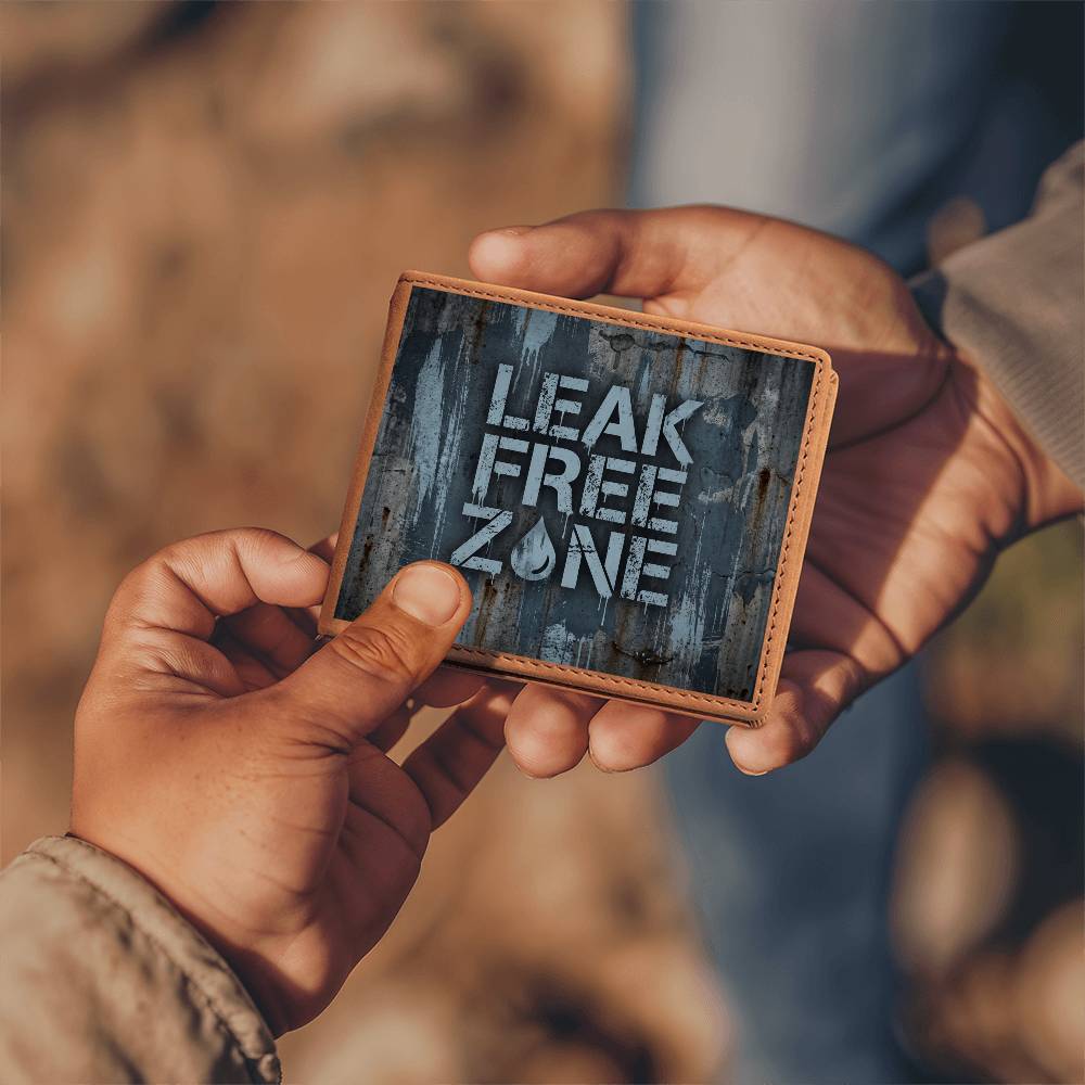 Leak Free Zone Leather Wallet — Custom Plumber Gift