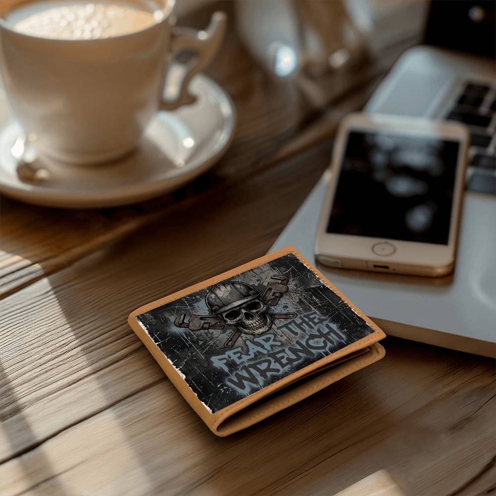 Fear the Wrench Leather Wallet — Custom Plumber Gift for Him